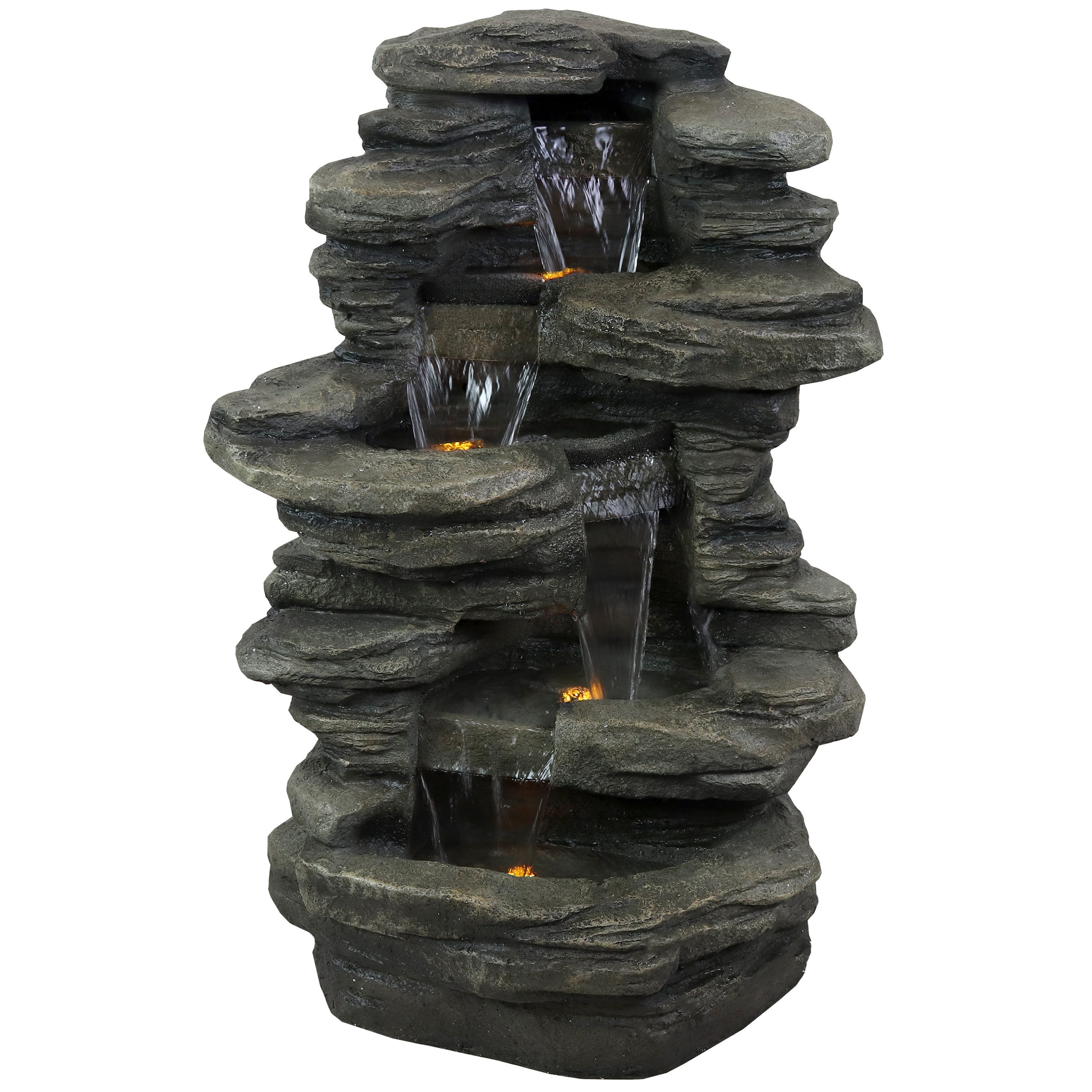 Sunnydaze Stacked Shale Outdoor Rock Waterfall Fountain with LED Lights - 38 Inch Garden Water Feature for Patio, Yard, and Landscape Decor | Relaxing Ambient Lighting for Backyard and Outdoor Spaces
