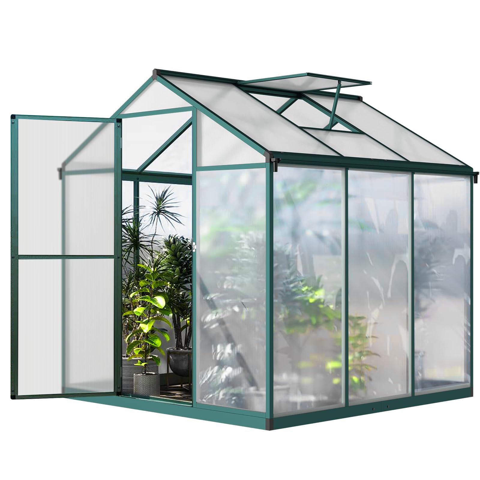 6.25 x 6 Ft Outdoor Greenhouse with Quick Assembly - Aluminum Alloy Frame & Polycarbonate Panels - Includes 24