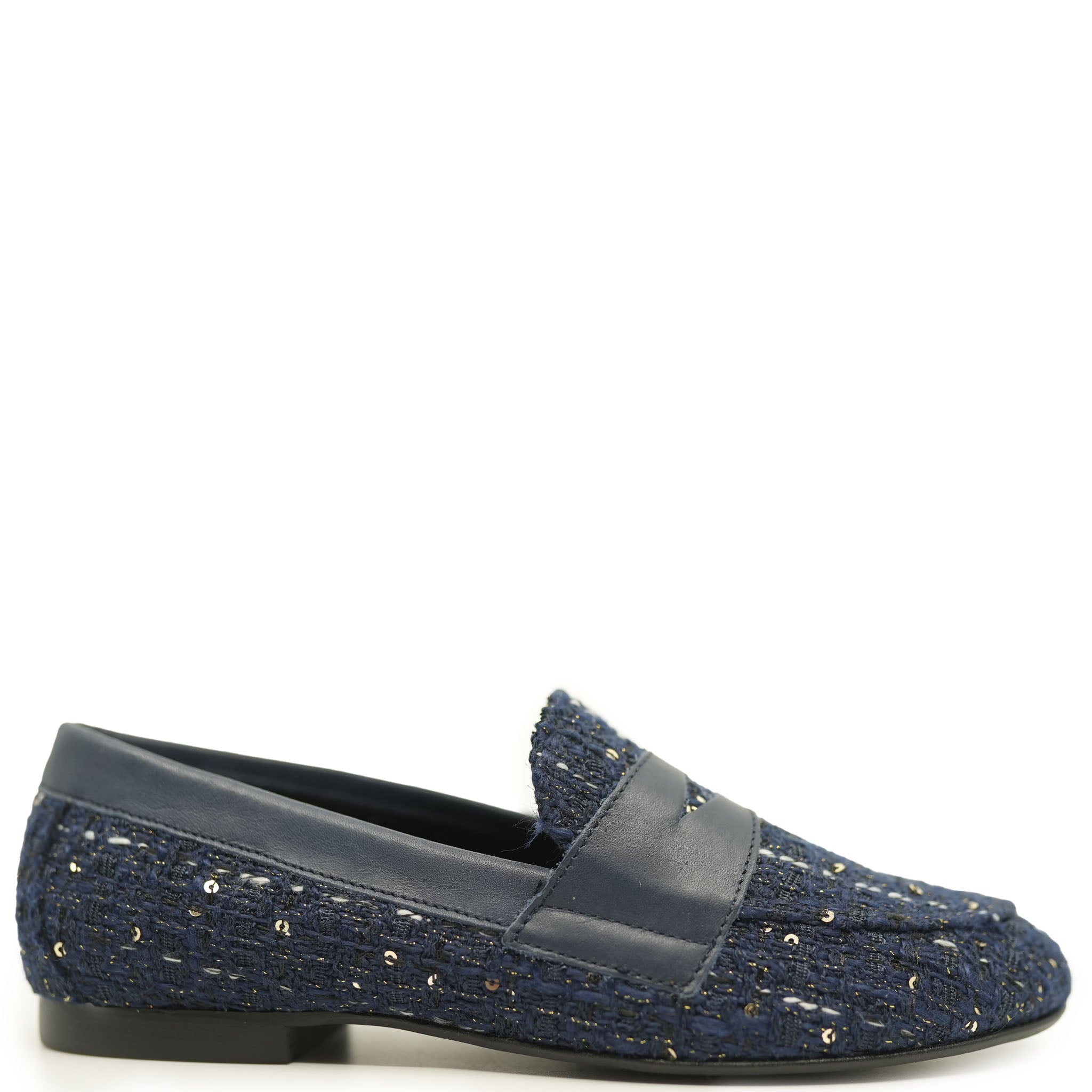 Blublonc Navy Tweed Penny Loafers for Men - Classic Comfortable Slip-On Dress Shoes for Business, Office & Formal Occasions