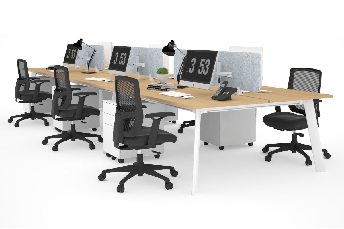 6-Person Workstation with White Frame - 1400L x 700W Dimensions - Ideal for Office, Coworking Spaces & Home Offices