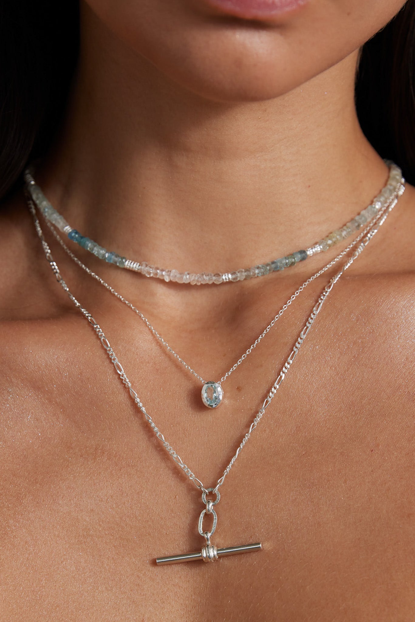 Aquamarine Silver Beaded Necklace for Women - Elegant Blue Gemstone Jewelry - Perfect for Weddings, Parties & Everyday Wear