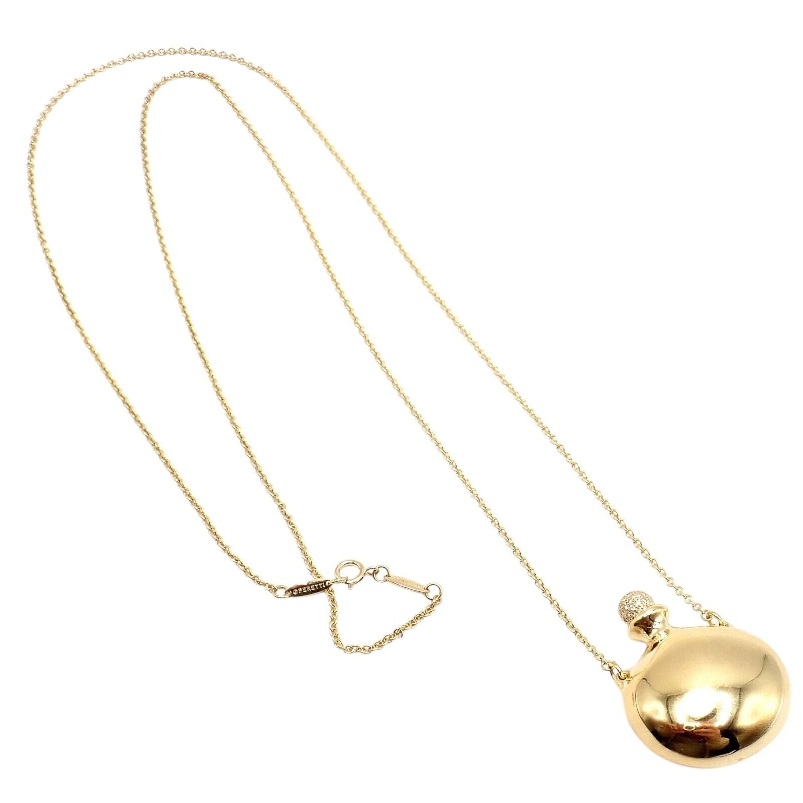Tiffany & Co Peretti 18k Yellow Gold Diamond Bottle Pendant Necklace - Extra Large Luxury Jewelry for Women, Perfect Gift for Anniversary & Special Occasions