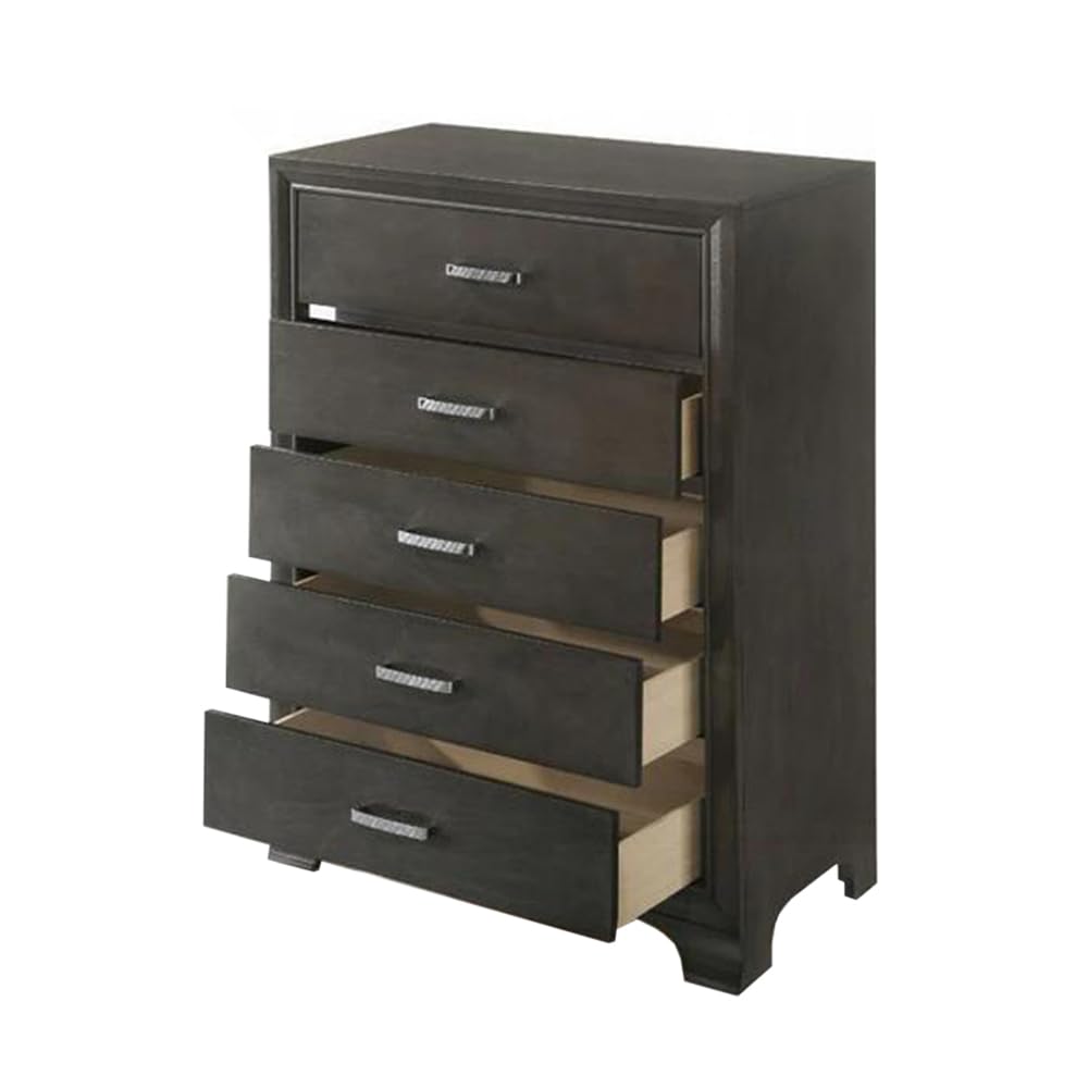 Acme Carine 5-Drawer Wooden Chest Dresser in Gray - Perfect for Bedroom Storage & Closet Organization