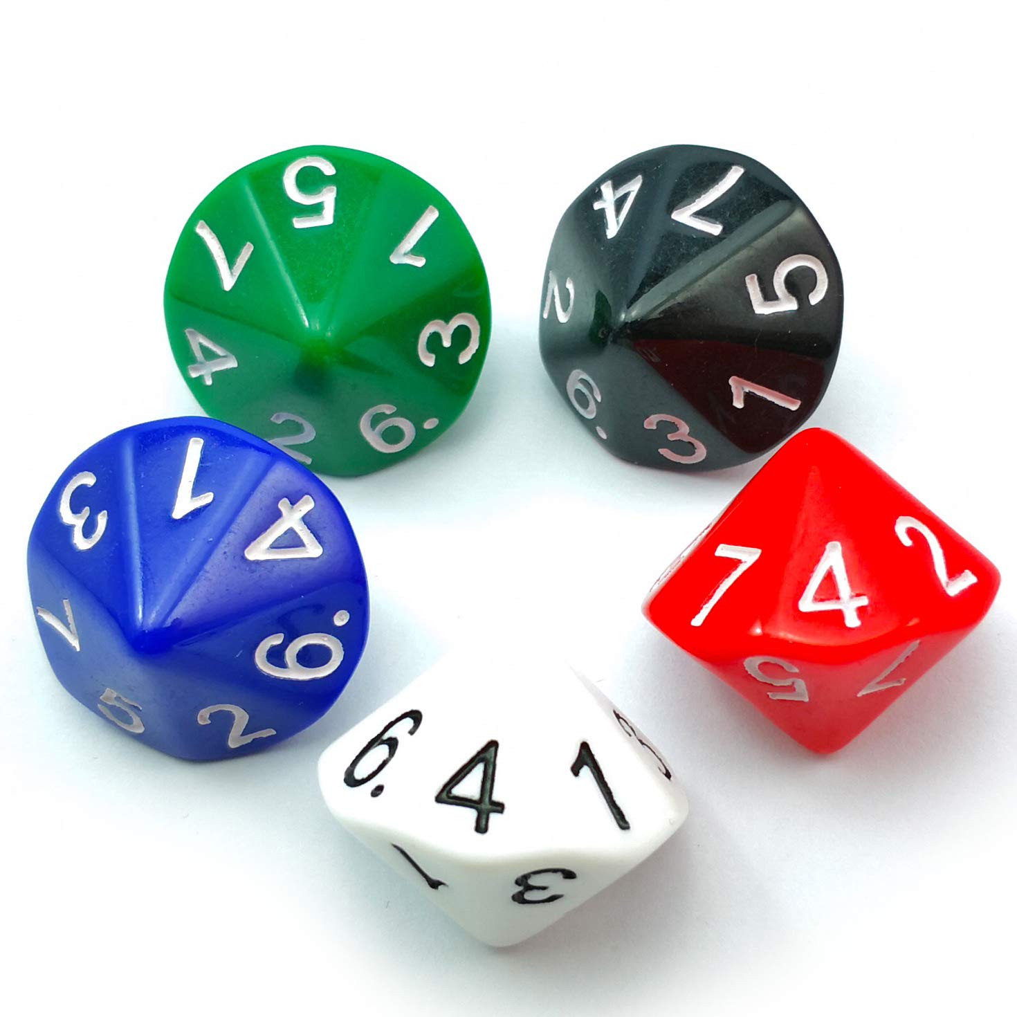 BESCON 5-Piece D14 Dice Set - Assorted Colors, Numbered 1-7 Twice (14-Sided Dice) - Perfect for Tabletop RPGs, Board Games & Math Education