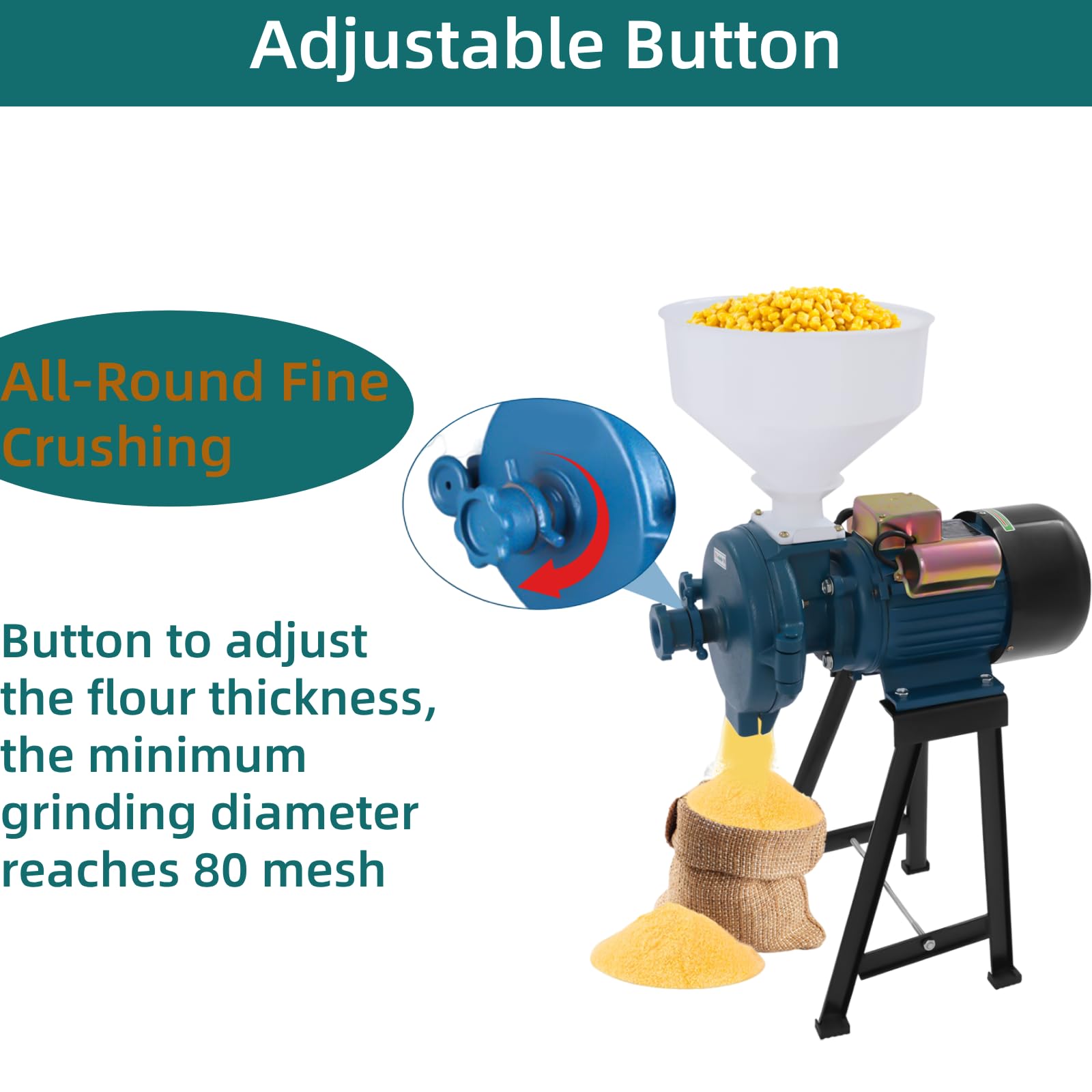 3000W Commercial Electric Grain Mill Grinder - 110V High Power Corn & Wheat Grinder with Funnel - Perfect for Home Baking, Brewing & Commercial Kitchens
