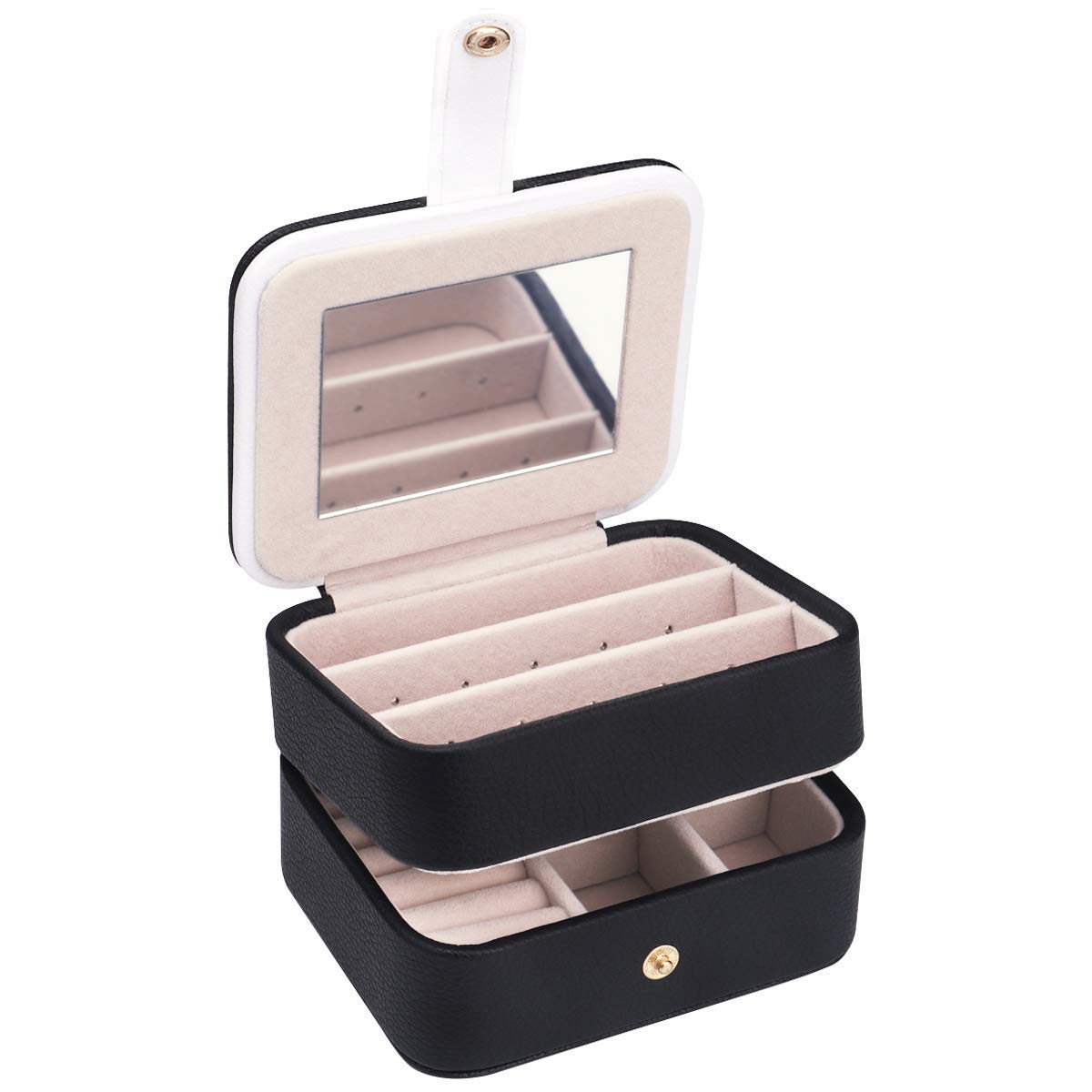 Faux Leather Jewelry Box with Mirror - 2-Layer Organizer for Earrings, Necklaces, Bracelets & Rings | Compact Jewelry Storage Case for Travel, Gift & Vanity Display