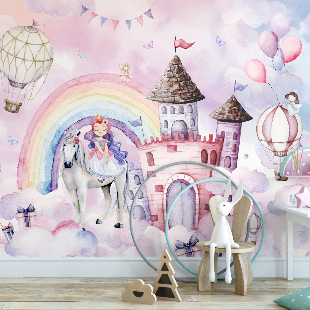 Fairytale Castle Princess Wall Mural WM067 - Kids Room Decor, Nursery Wall Sticker, Fantasy Bedroom Design for Girls