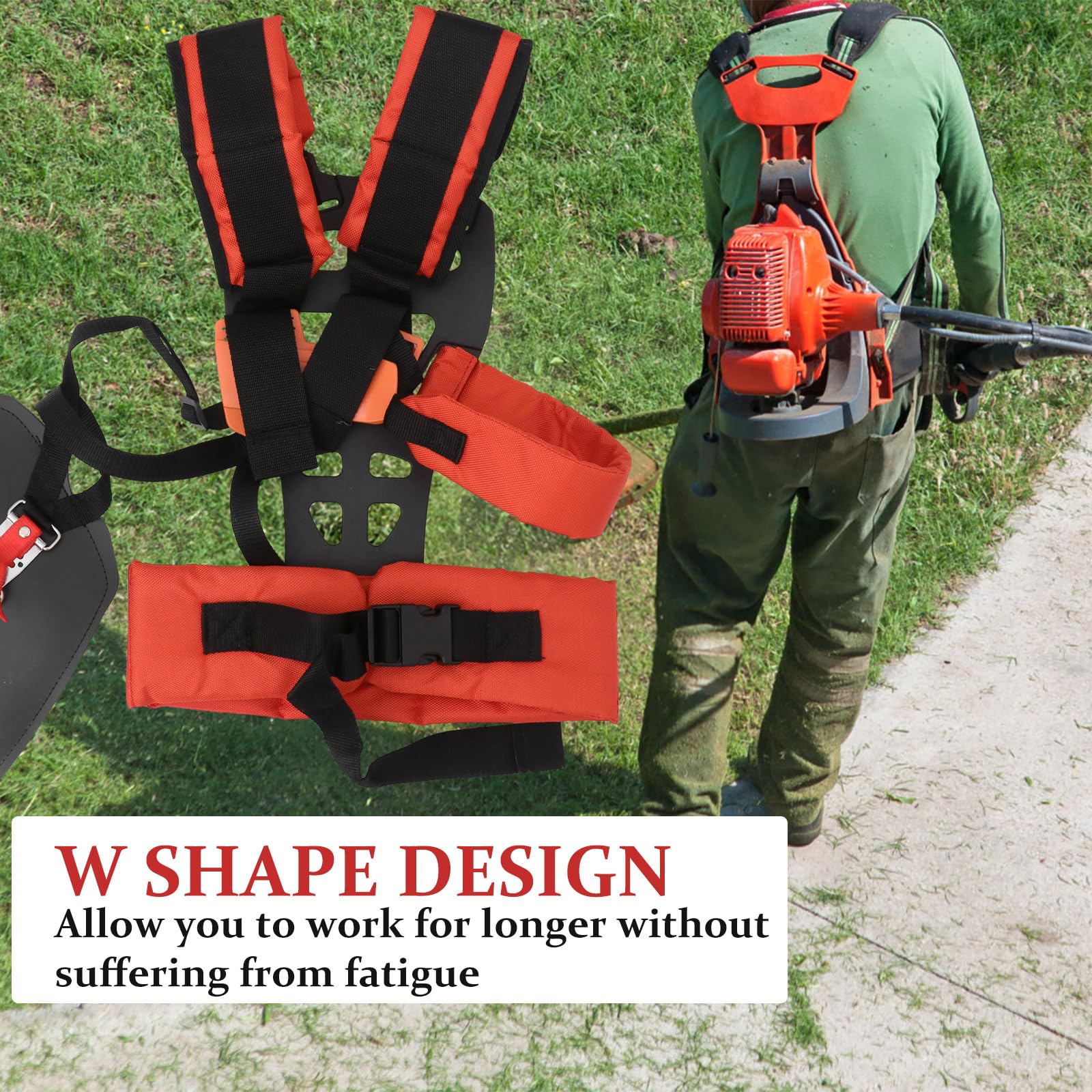 DOITOOL Adjustable Double Shoulder Harness Strap for String Trimmer & Lawn Mower - Comfort Padded Belt with Ergonomic Design - Ideal for Brush Cutter, Weed Eater & Yard Maintenance (Orange) - Perfect for Landscaping, Gardening & Professional Lawn Care