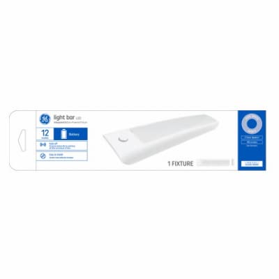GE 93129156 12-inch LED Bar Light - 4 Pack, White Plastic, Battery Operated with Timer Function - Perfect for Under Cabinet Lighting, Closets, RVs & Emergency Use