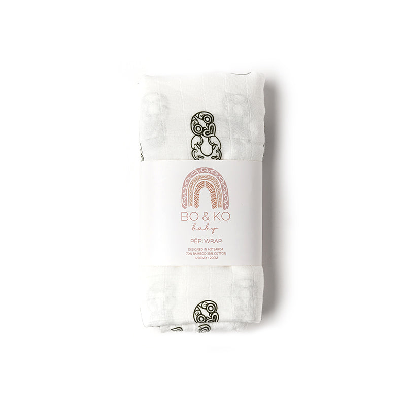 Green Tiki Pēpi Wrap | Baby & Kids Organic Cotton Swaddle Blanket | Perfect for Newborns, Infant Naps & Breastfeeding