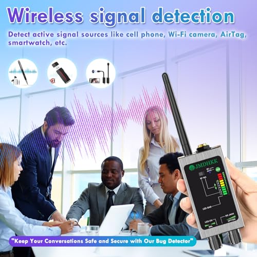 JMDHKK M8000 Hidden Camera Detector - Professional Bug Detector & Magnetic Tracker Finder | Portable Anti-Spy Device for Travel, Hotels, Offices, Vehicles | Privacy Protection for Home Security & Business Use (Silver)