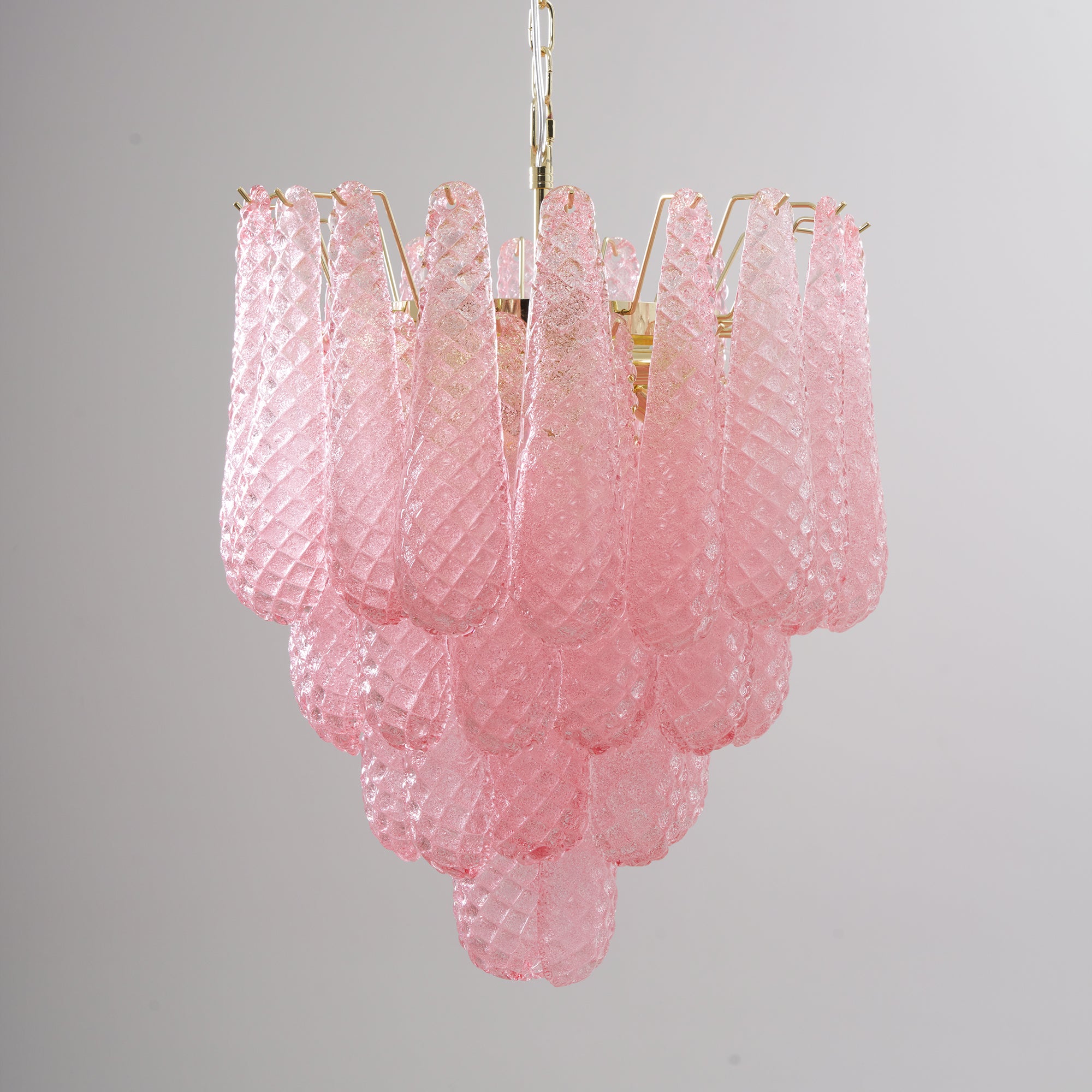Murano Pink Glass Droplet Chandelier - Handmade Italian Crystal Pendant Light for Dining Room, Bedroom & Living Room Decor