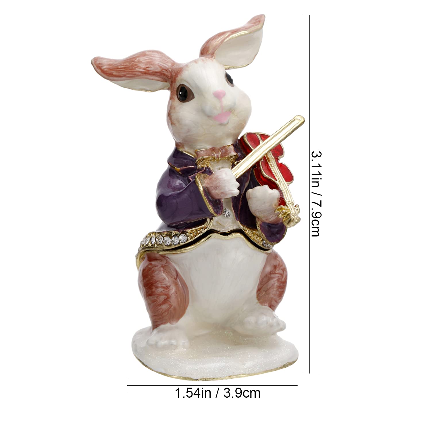 Hand-Painted Animal Trinket Box - Elegant Enamel Jewelry Organizer for Rings & Earrings, Unique Keepsake Collectible with Hinged Lid, Personalized Home Decor Gift (Rabbit-Violin Design) - Perfect for Bedroom Vanity, Wedding Favors & Special Occasion Gifts