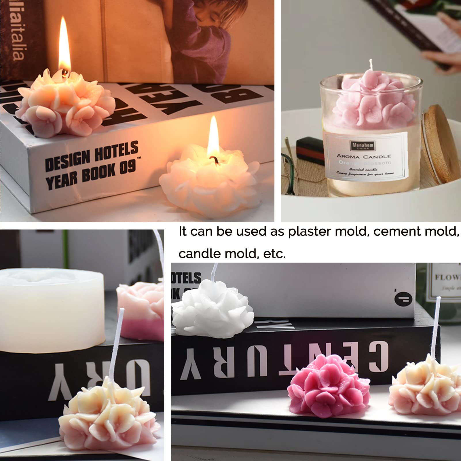 Hydrangea Flower Soap & Candle Molds with Lids - Silicone Concrete Candle Jar Molds for DIY Soap Making, Candle Vessels - Perfect for Wedding Favors, Home Decor, Bath & Body Crafts
