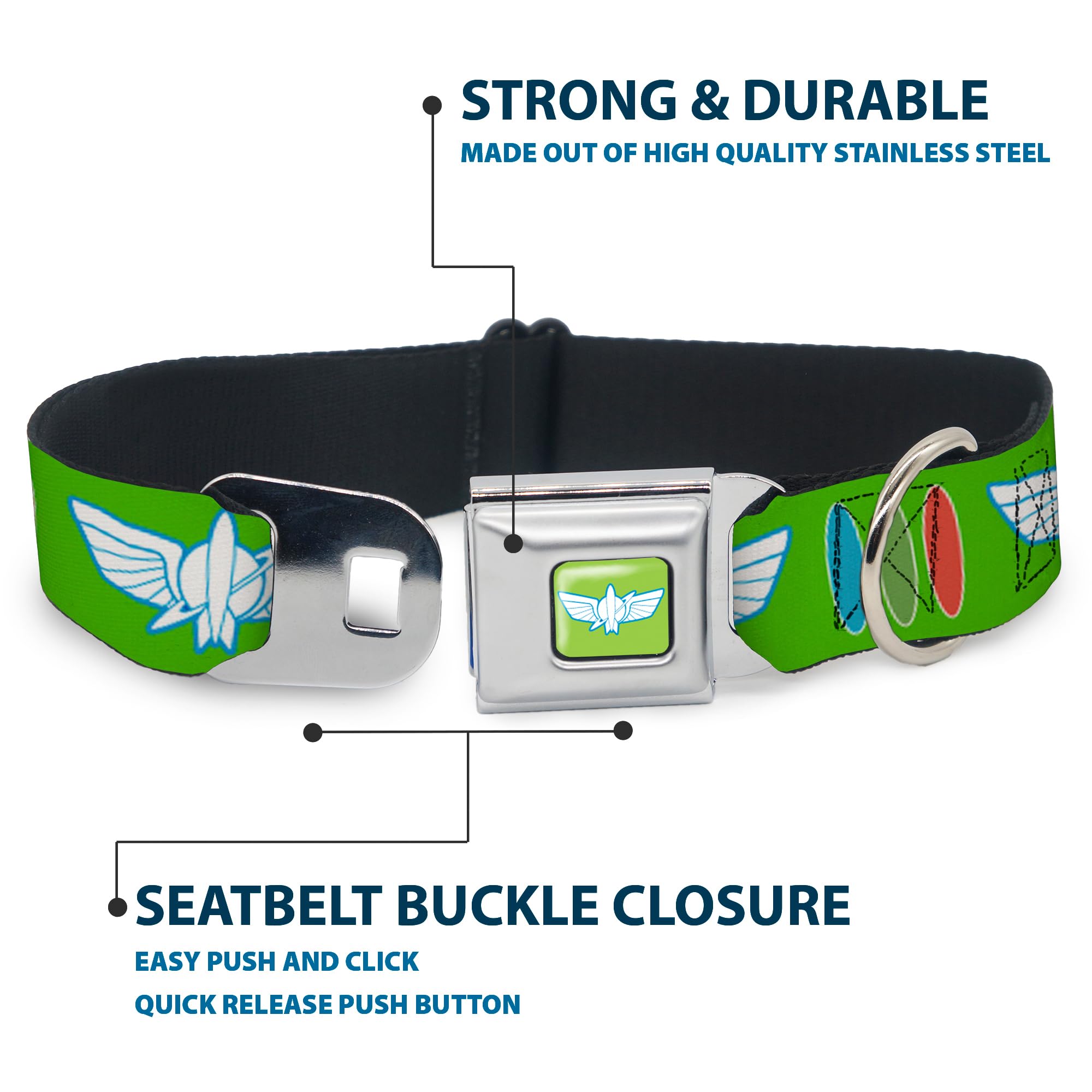 Buckle-Down Dog Collar with Seatbelt Buckle - Toy Story Buzz Lightyear Space Ranger Design, Multi-Color, 1