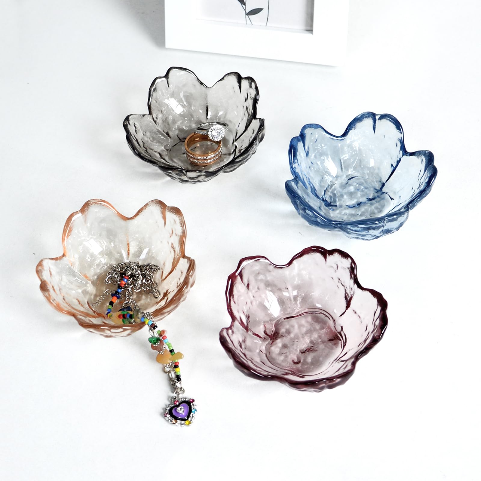 Crystal Amber Flower Ring Dish - Jewelry Tray for Vanity & Decor