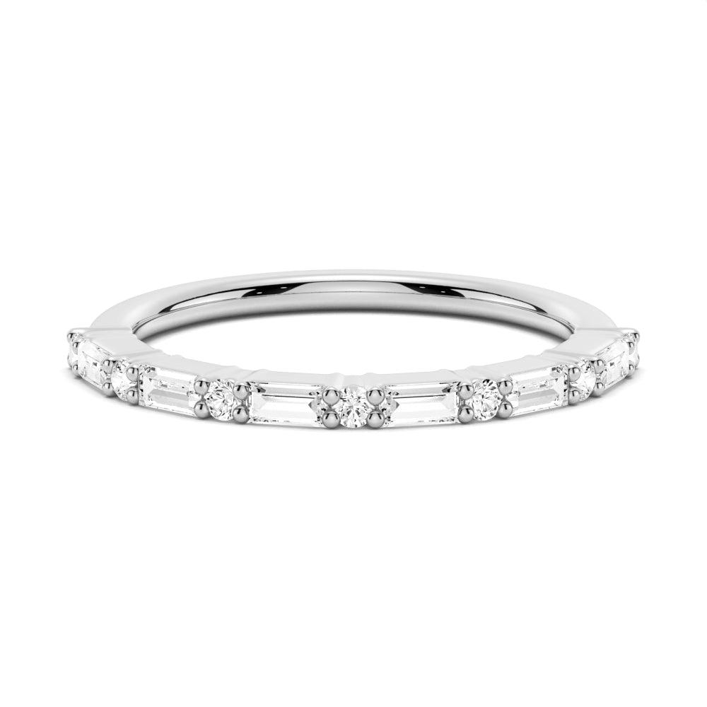 Baguette & Round Prong Moissanite Anniversary Wedding Band - Perfect for Anniversary Gifts, Bridal Jewelry & Special Occasions