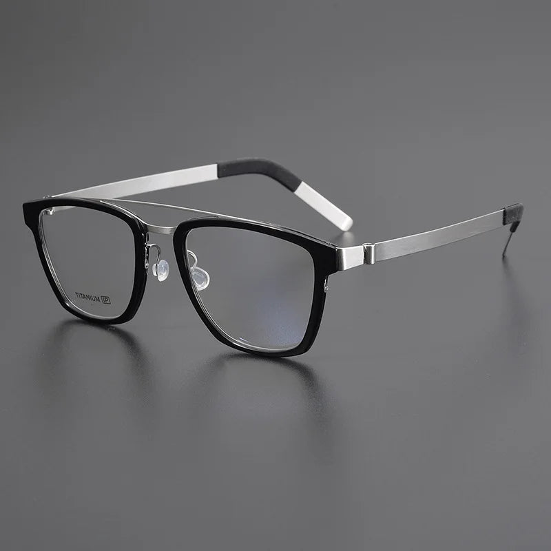 Unisex Black Titanium Square Eyeglasses with Double Bridge - Lightweight & Durable Frame (Model 4507) | Perfect for Office, Reading & Everyday Fashion Accessory