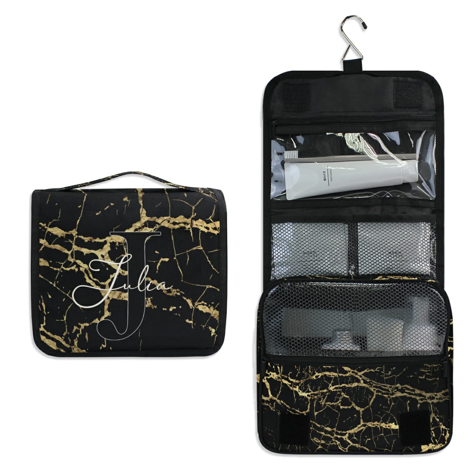 Custom Golden Marble Travel Toiletry Bag - Waterproof Makeup Organizer for Bathroom & Travel