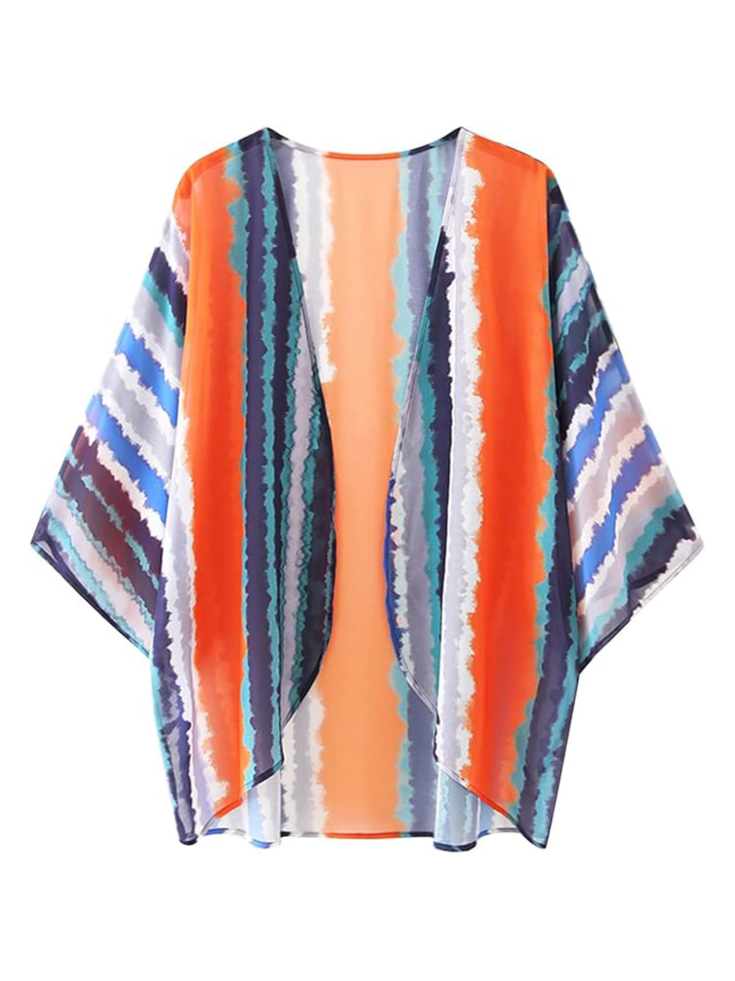Chunoy Women's Lightweight Chiffon Kimono Cardigan - Short Sleeve Open Front Cover Up for Beach, Pool, Summer Outfits & Boho Fashion