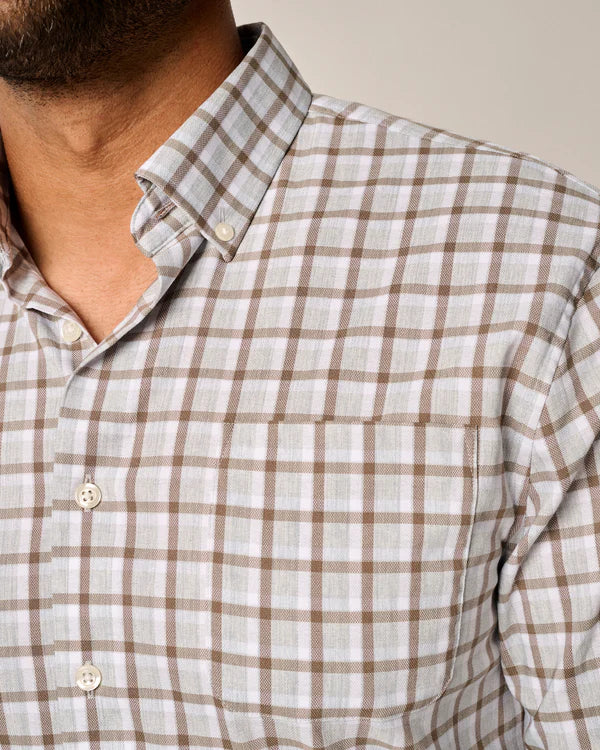 Johnnie O Long Sleeve Button-Down Shirt in Light Gray Plaid - Classic Casual Wear for Work, Outdoor Adventures & Everyday Style