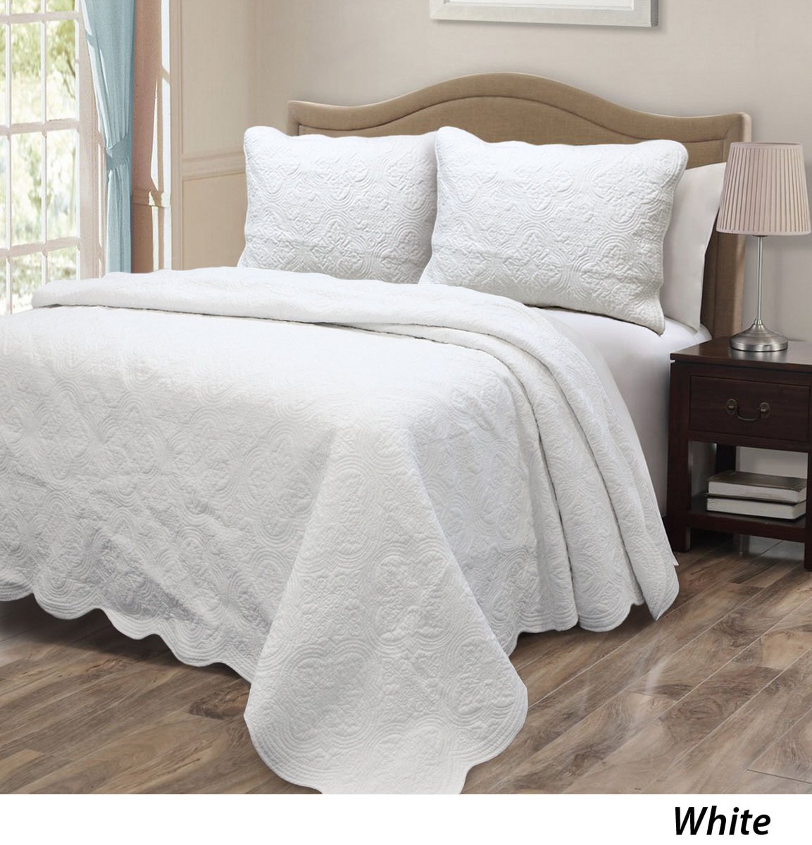 White Royal Palace 100% Hypoallergenic Cotton 3-Piece Quilt Set - Full/Queen Size Bedding for Allergy Relief | Soft & Breathable Bedroom Comforter Set for Cozy Sleep
