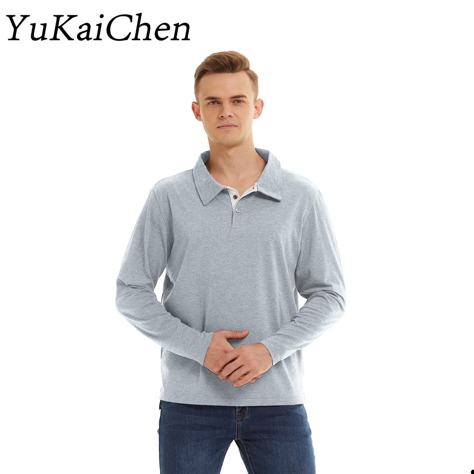 YuKaiChen Men's Long Sleeve Polo Shirt - Breathable Golf Shirt with Moisture Wicking - Perfect for Golf, Business Casual & Outdoor Activities