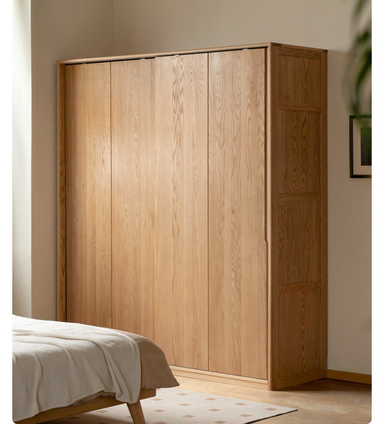 Solid Oak Wood Sliding Door Wardrobe Closet - Modern Storage Solution for Bedroom, Living Room & Office Organization