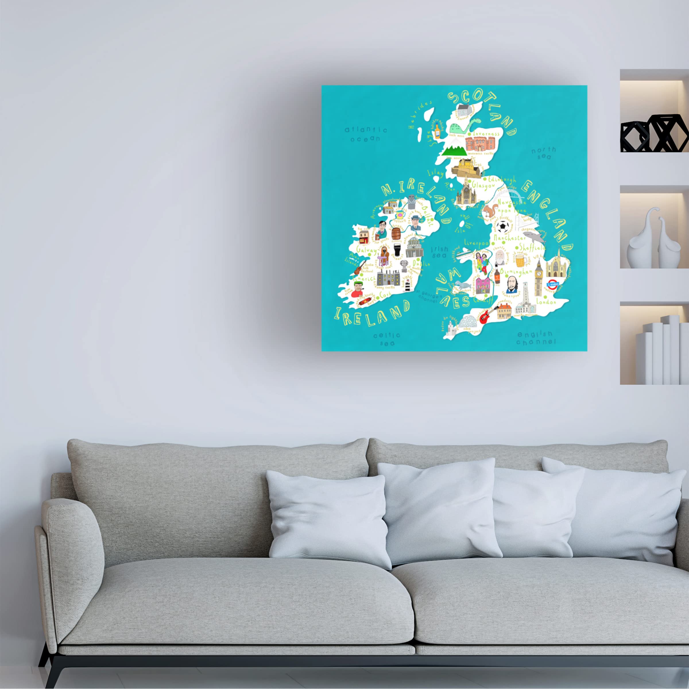 Trademark Fine Art 'Illustrated Countries UK And Ireland' Canvas Wall Art Print by Carla Daly - Perfect for Home Decor, Office & Living Room Wall Decorations
