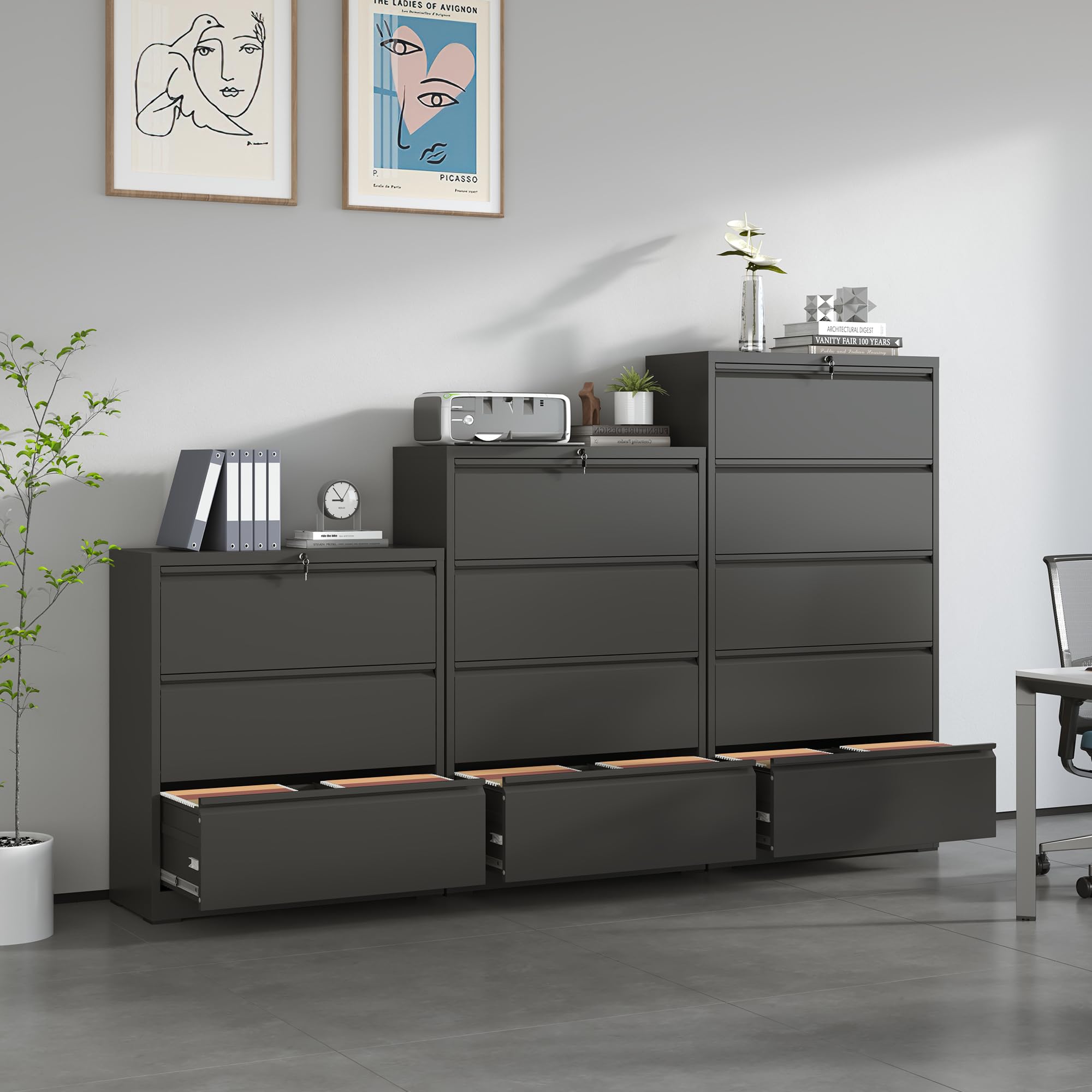 Heavy Duty Locking Metal Filing Cabinet with Drawers - Large Lateral Steel File Cabinet for Legal & Letter Size Documents - Perfect for Home Office, Business Storage & Organization Needs