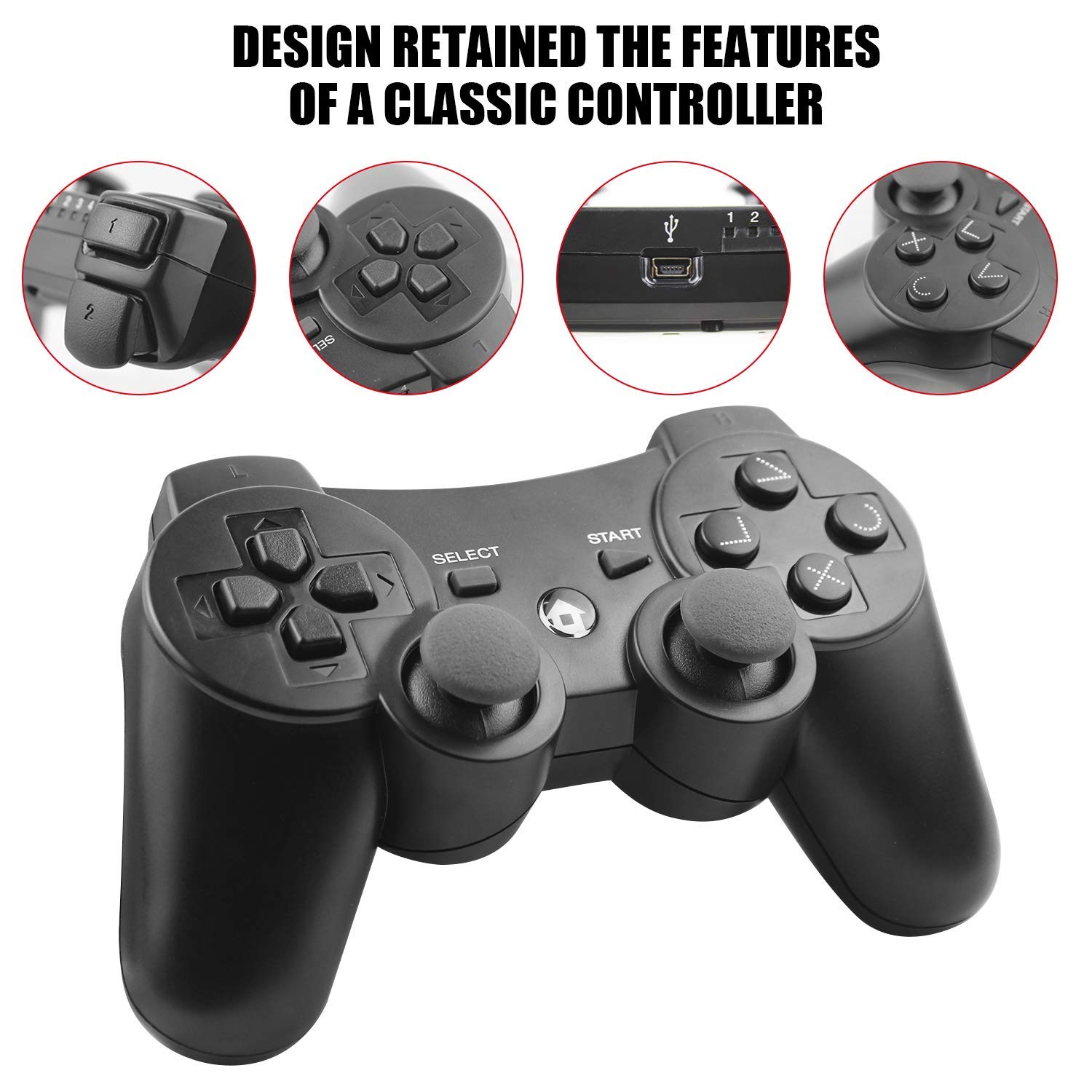 Wireless Bluetooth Game Controller for PS3 - Dual Shock Vibration Joystick with USB Charging Cable & Ergonomic Grip | Compatible with Playstation 3 Console | Perfect for Gaming, Streaming & Multiplayer Sessions