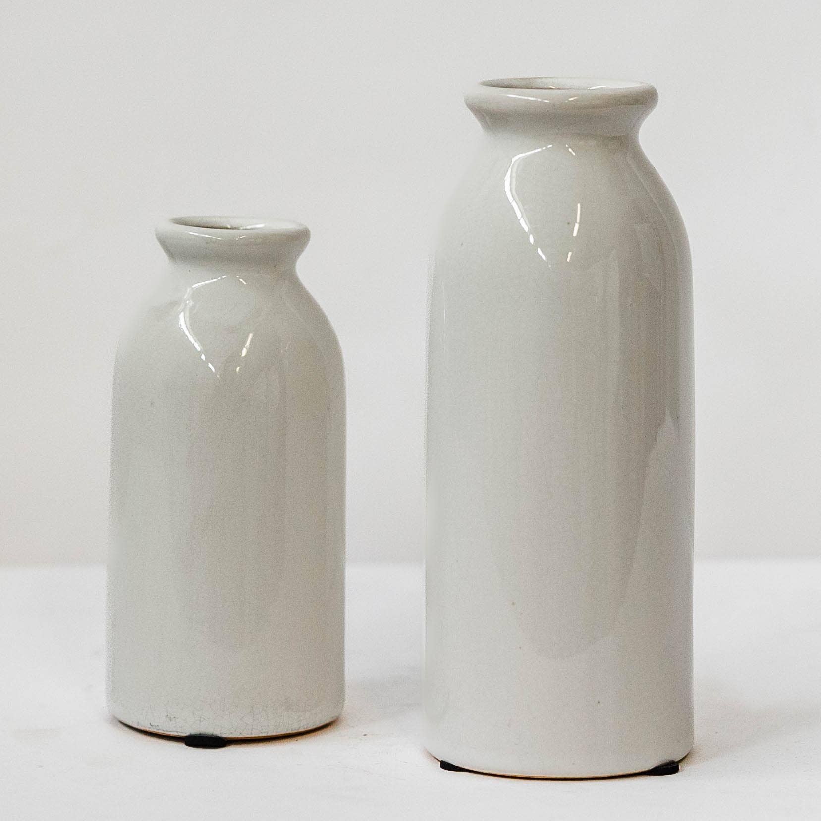 White Minimalist Vases Set of 2 - Modern Home Decor for Living Room, Dining Table & Wedding Centerpieces