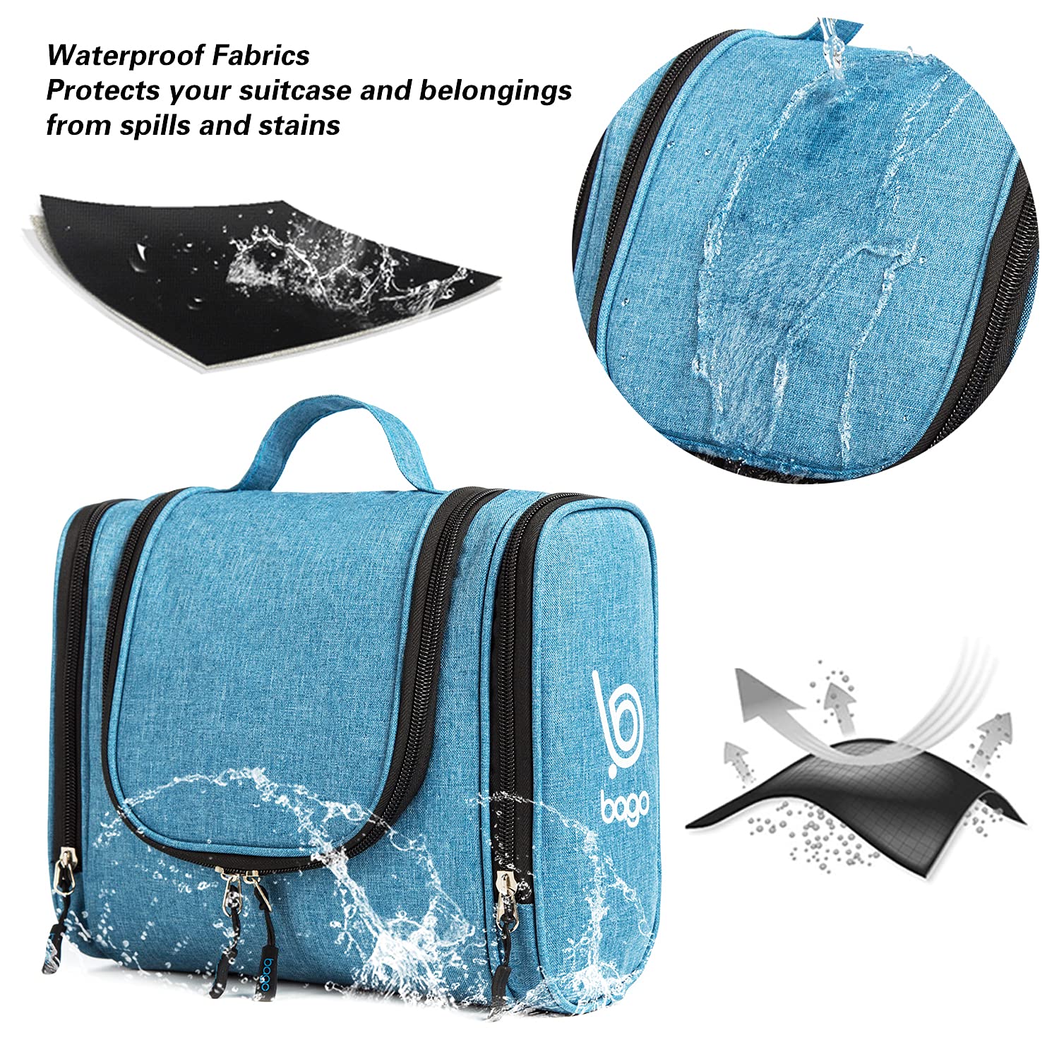 Waterproof Hanging Travel Toiletry Bag for Women & Men - Large Bathroom Organizer with Separate Compartments | Perfect for Makeup, Shampoo & Cosmetics Storage | Ideal for Camping, Gym & Vacation Trips (Snow Blue)