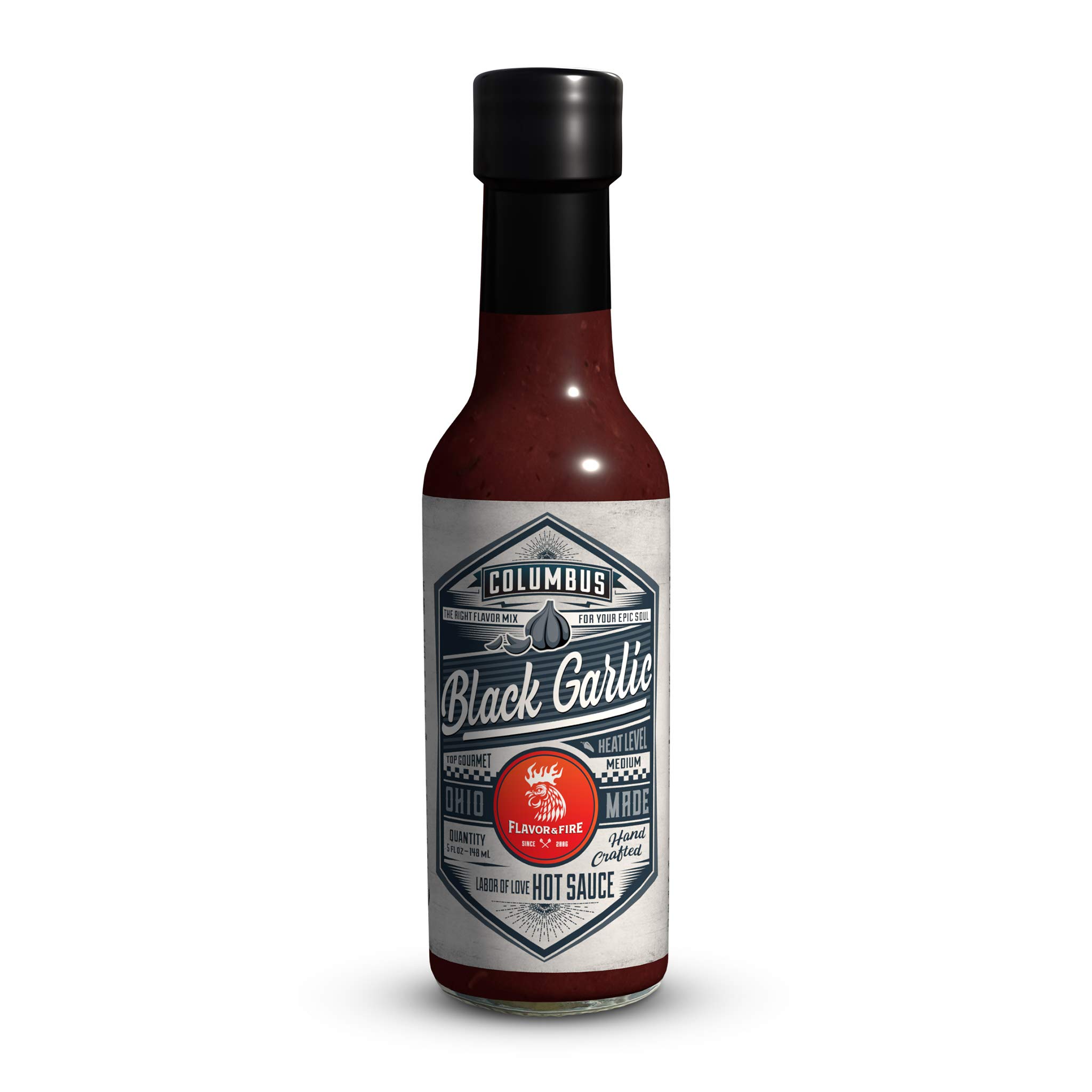 Award-Winning Black Garlic Hot Sauce – Infused with Premium Peppers, Bold Flavor for Meat, Poultry, Seafood & Tofu – Columbus Ohio Crafted Gourmet Condiment (5oz) | Perfect for Grilling, BBQ & Gourmet Cooking