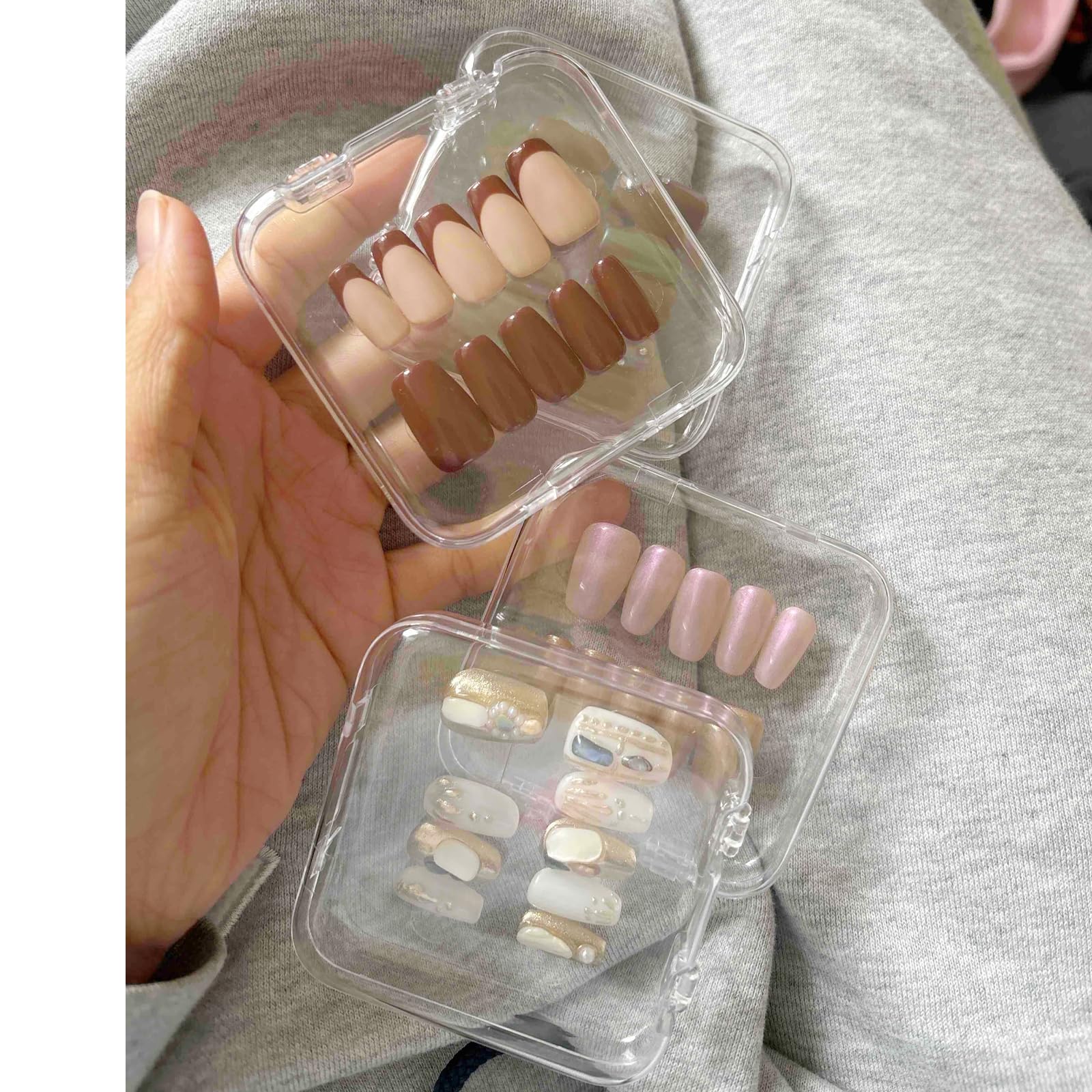 12 Pcs Clear Press On Nail Storage Box - False Nail Organizer Case with Double Sided Tape | Nail Art Display & Salon Business Supplies for Home & Professional Use