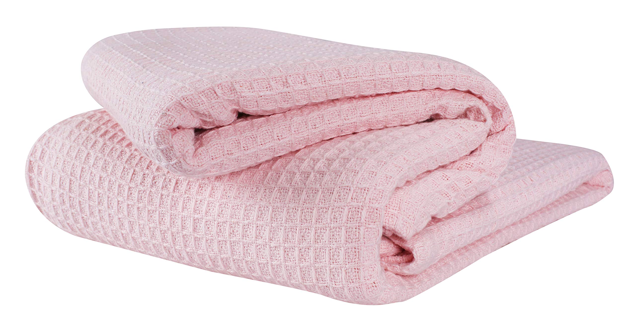 Glamburg 100% Cotton Thermal Blanket - Breathable Twin Size Waffle Weave Blanket for All Seasons | Soft & Cozy Bed Blanket in Baby Pink | Perfect for Home, Dorm, Nursery & Gift Giving