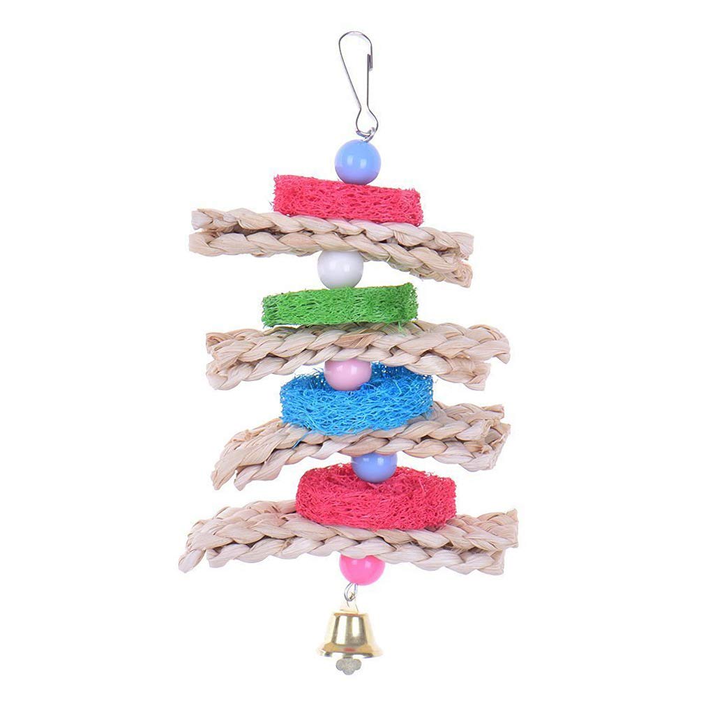 5Pcs Bird Chewing Toy & Cage Hammock Swing - Natural Wooden Hanging Perch for Small Birds Like Parakeets, Cockatiels, Conures, Macaws - Perfect for Cage Enrichment & Playtime Activities