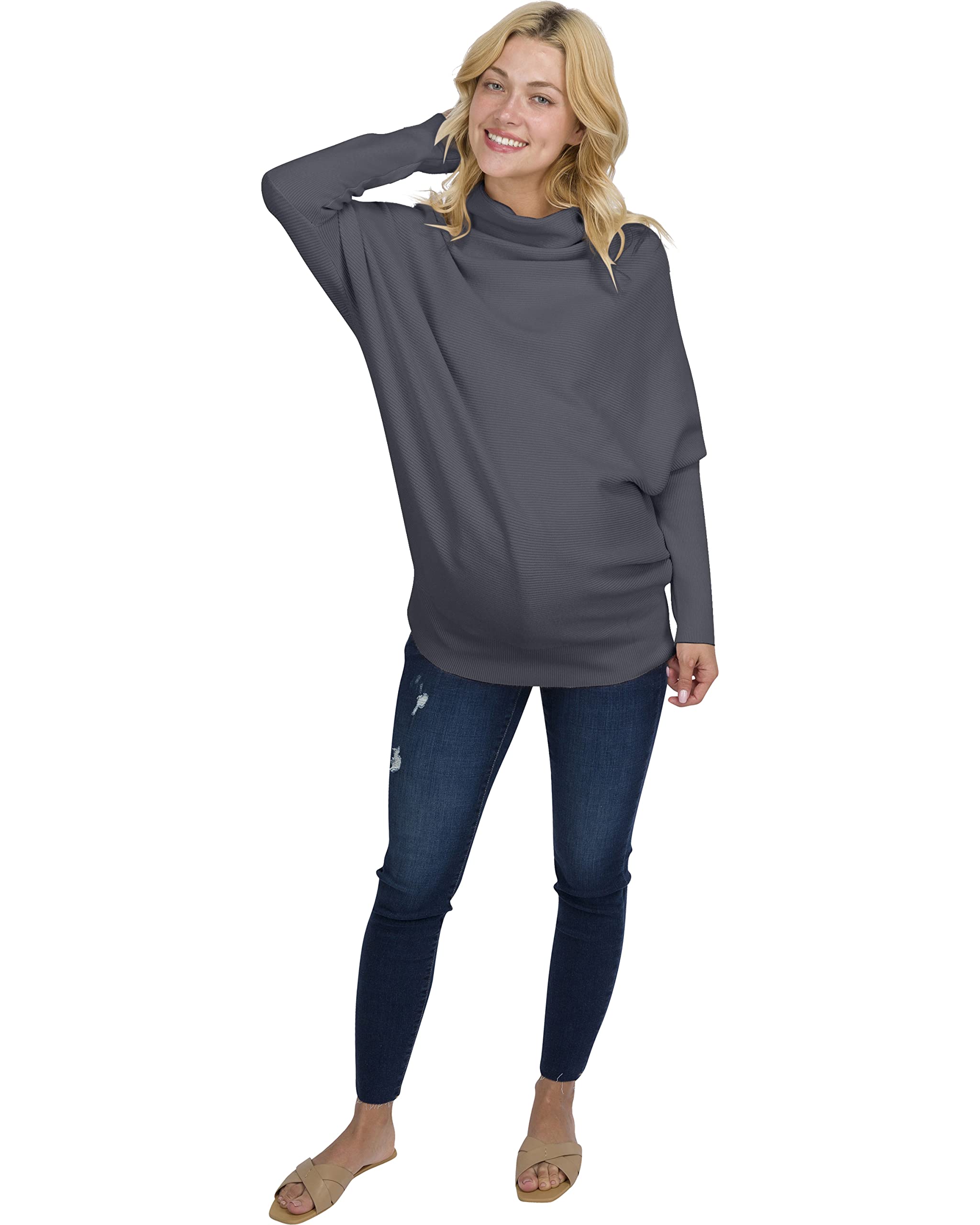 Eliana Funnel Neck Dolman Maternity Sweater - Soft Stretch Oversized Pregnancy Sweater for Women - Comfortable Maternity Clothes for Work, Casual Wear & Nursing