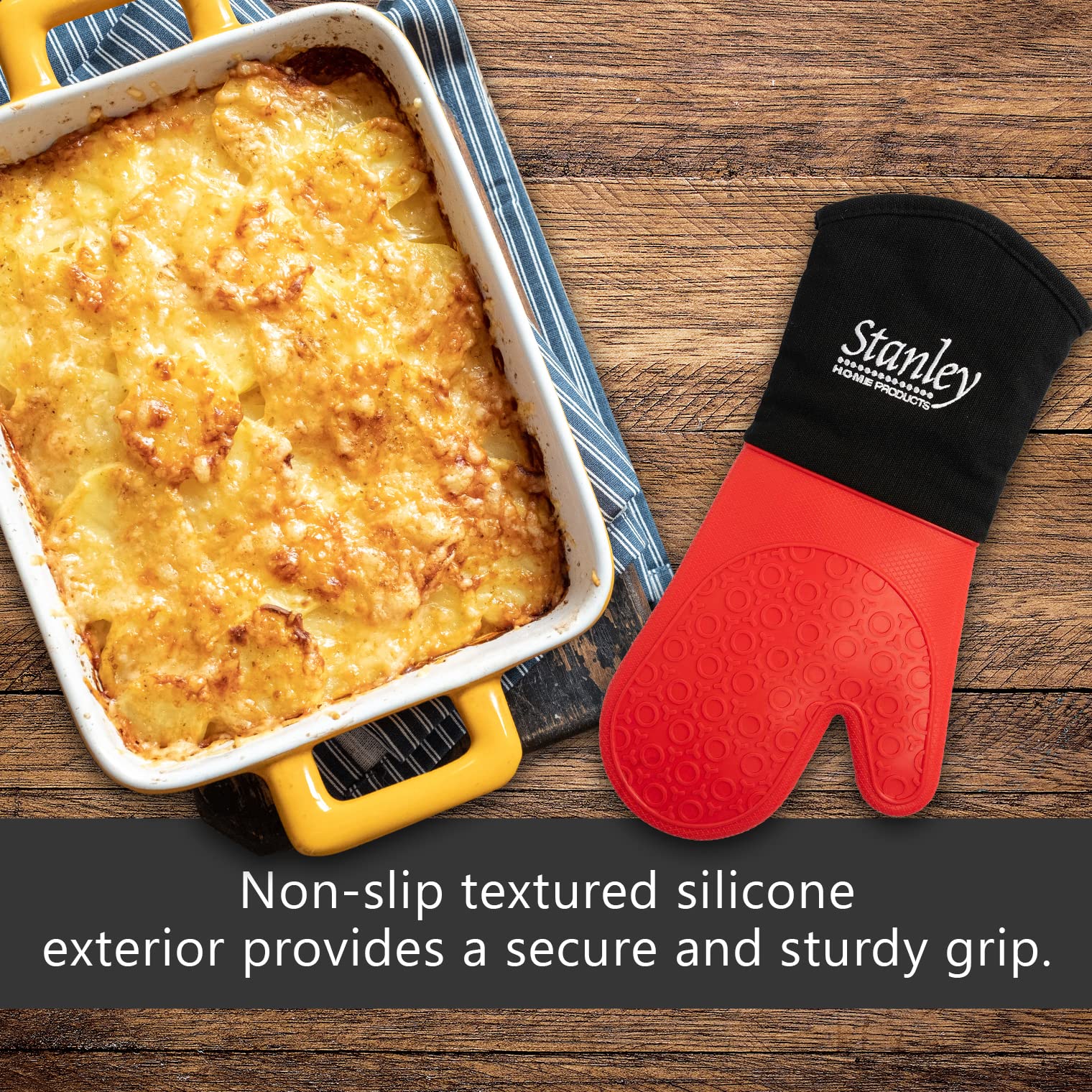 Stanley Heat-Resistant Silicone Oven Gloves - BBQ Mitts for Hot Pans, Plates & Dishes - Arm Protection Up to 500°F - Comfortable Insulated Kitchen Gloves for Baking, Grilling & Cooking (1 Pair)