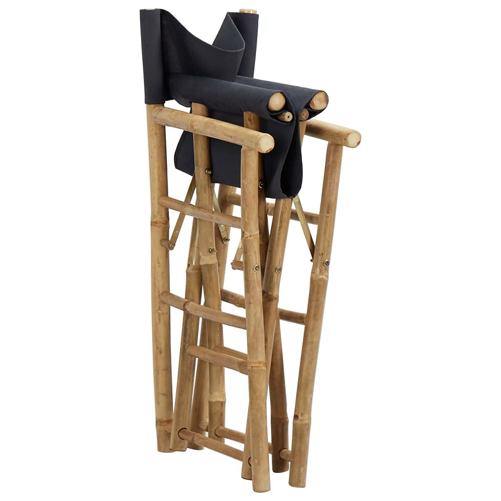 2-Pack Dark Gray Folding Director's Chairs - Bamboo & Fabric for Dining Room, Kitchen, Living Room, Garden - Indoor & Outdoor Use - Perfect for Patio, Picnics, Camping and Events