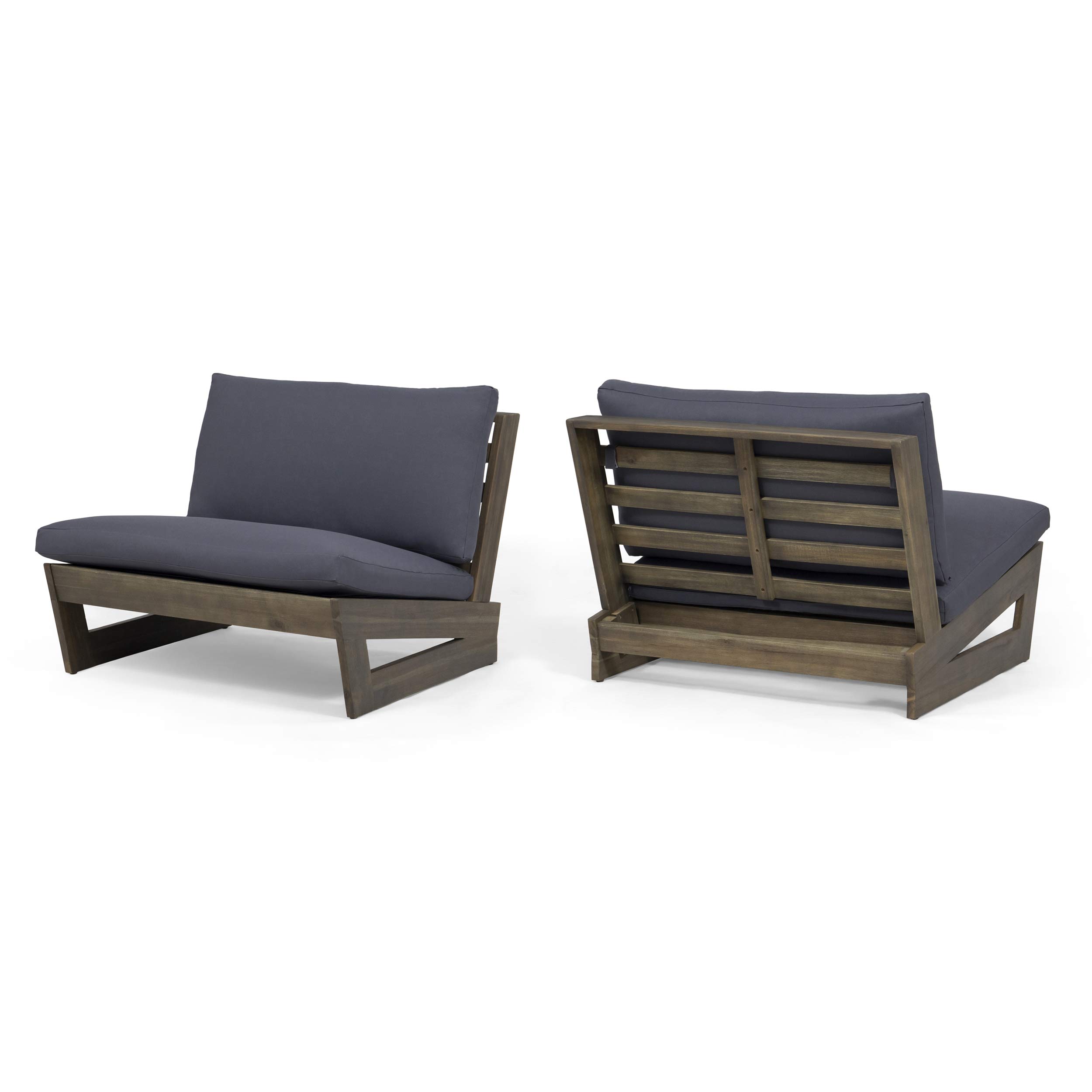 Premium Acacia Wood Outdoor Club Chairs with Cushions (Set of 2) - Gray & Dark Gray - Patio, Garden, Poolside Lounge Furniture for Backyard & Deck