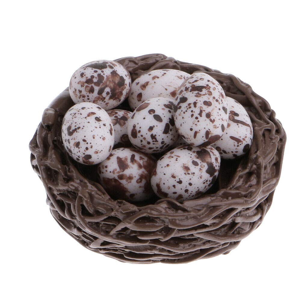 1:12 Scale Miniature Resin Quail's Nest with 10 Eggs - Realistic Dollhouse Accessories for DIY Miniature Scenes, Fairy Gardens & Home Decor Display