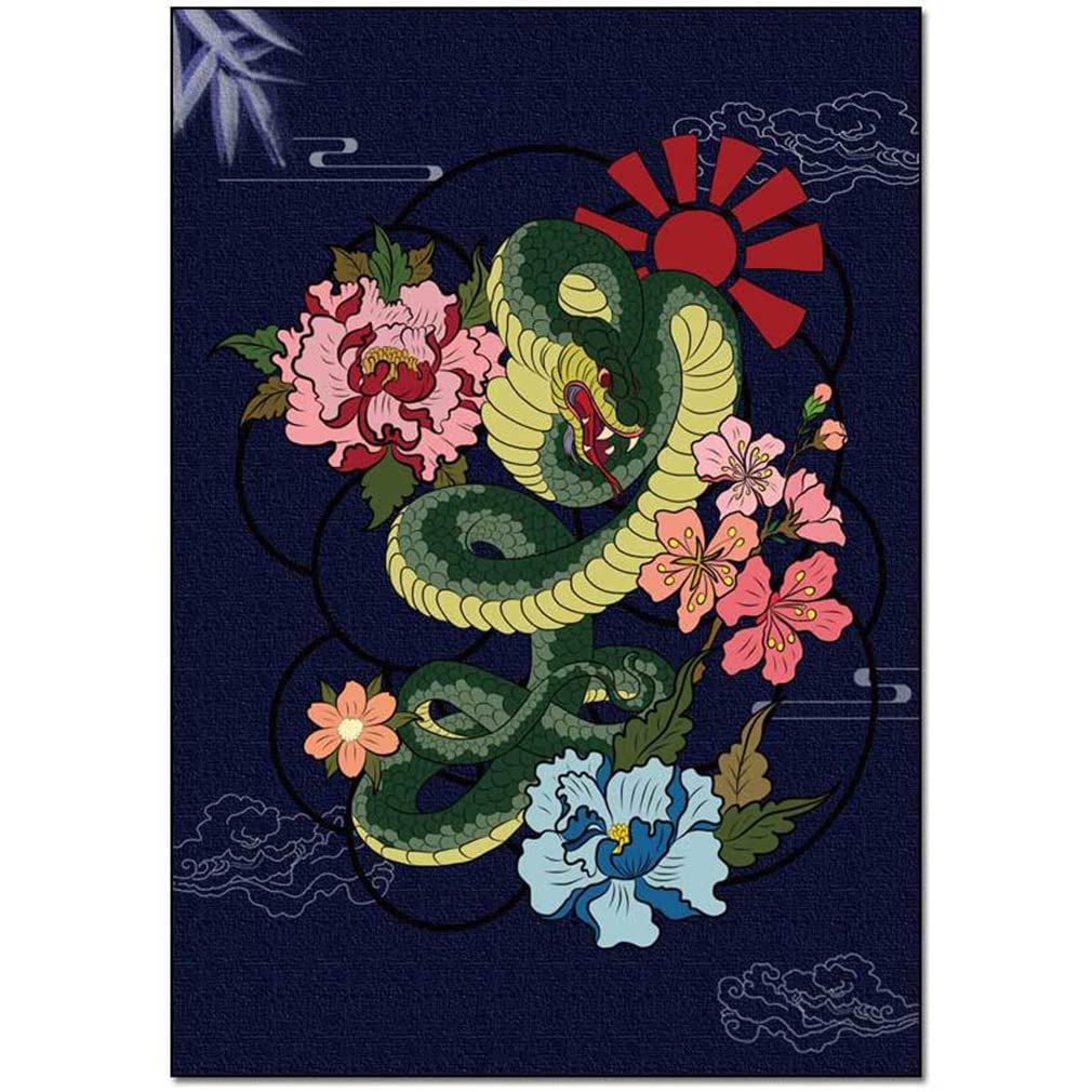 Modern Abstract Dragon Pattern Area Rug - Non-Slip Luxury Decor Carpet for Farmhouse, Bedroom, Living Room, Courtyard, Kitchen Runner - Indoor/Outdoor Doormat 3.2'x6.5' Blue - Perfect for Boho Home Decor, Entryway Floor Mat & Cozy Living Space Accent