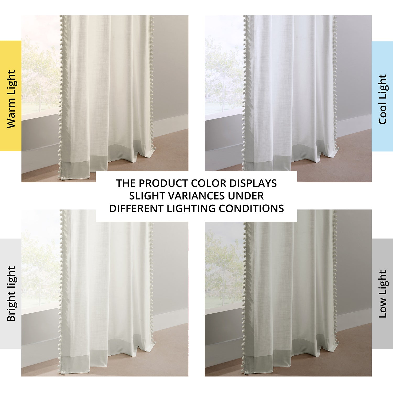 Channing White Bordered Modern Hampton Textured Cotton Light Filtering Curtains - Elegant Window Treatment for Living Room, Bedroom & Office
