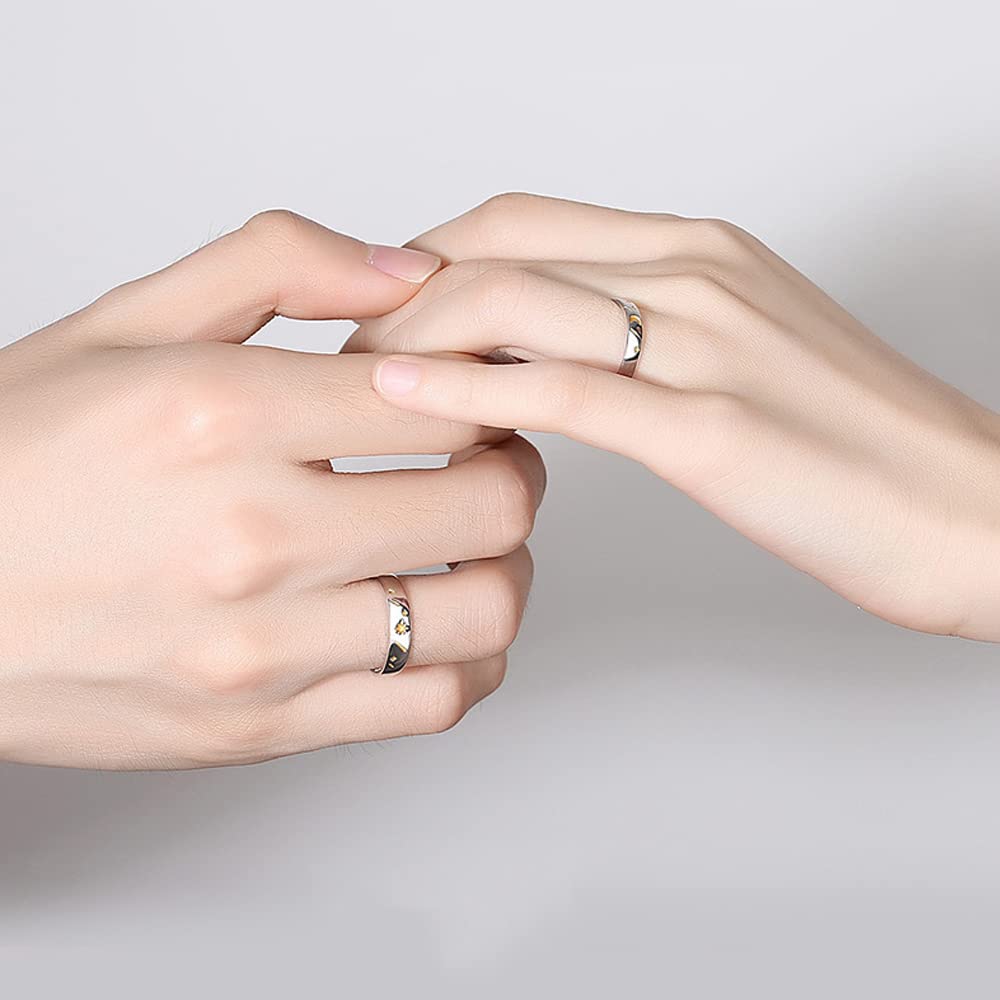 MIKAMO 925 Sterling Silver Star Moon Couple Rings - Adjustable Open Rings for Men & Women - Perfect for Engagement, Wedding, Promise & Anniversary Gifts - Romantic Jewelry for Couples & Special Occasions