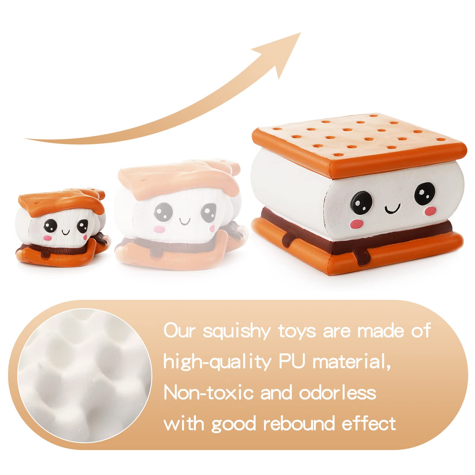 Anboor 2-Pack Jumbo S'mores Cake Squishy Toys - Slow Rising Chocolate Stress Relief Fidget Toys for Kids & Adults - Perfect for Anxiety Relief, Sensory Play and Office Desk Decor