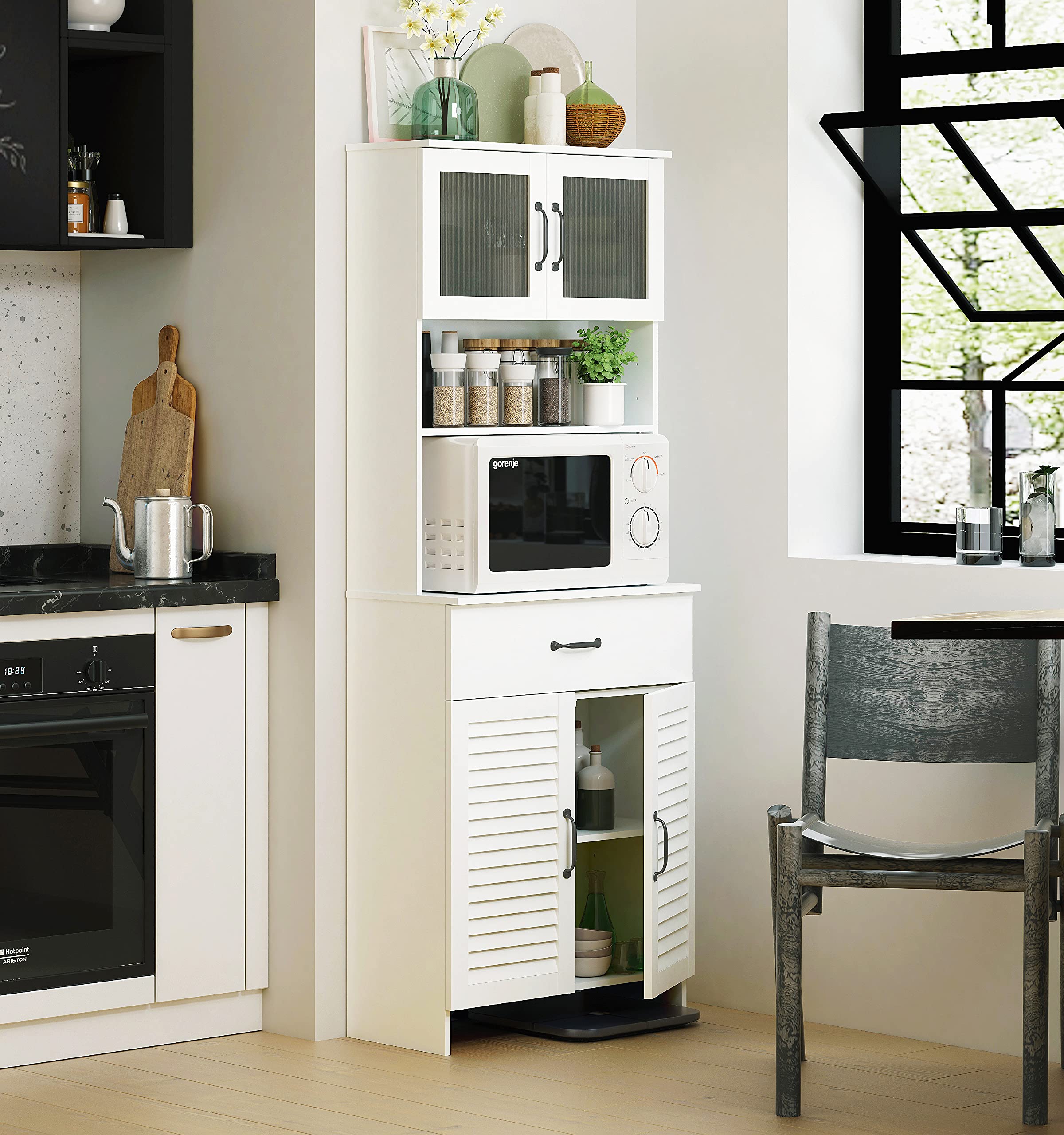 Spirich Tall Bathroom Storage Cabinet - Double Door Freestanding Wood Cabinet with Drawers for Bathroom, Living Room & Kitchen (White) | Perfect for Organizing Towels, Toiletries & Home Essentials