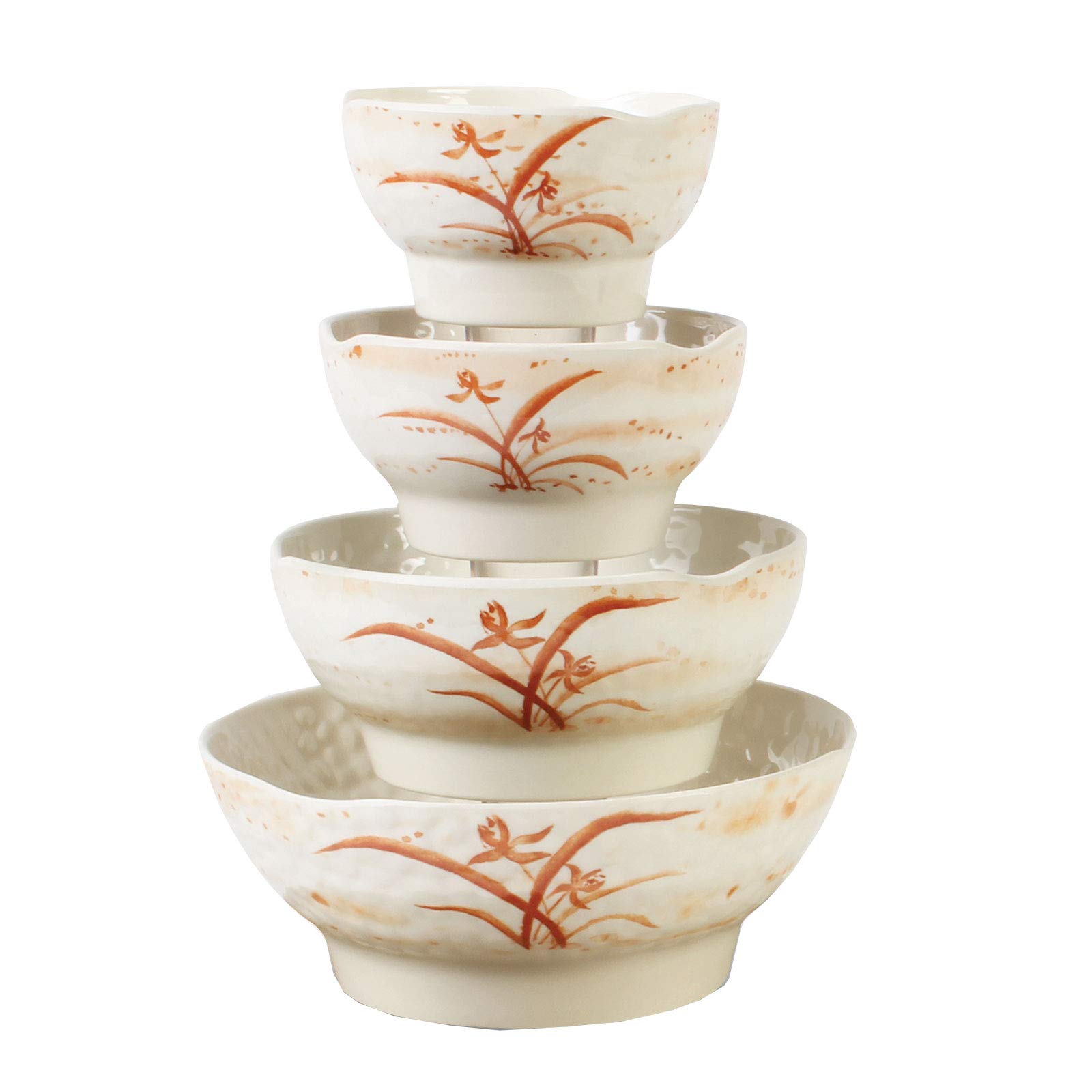 Premium Gold Orchid Melamine Dinnerware Set - 14 oz Wave Rice Bowl (Pack of 12) - Durable & Stylish Restaurant-Grade Tableware for Asian Cuisine, Buffets, and Catering Events