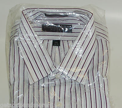 Geoffrey Beene Men's White Striped Dress Shirt Size 17.5 32/33 Slim Fit for Business & Formal Occasions