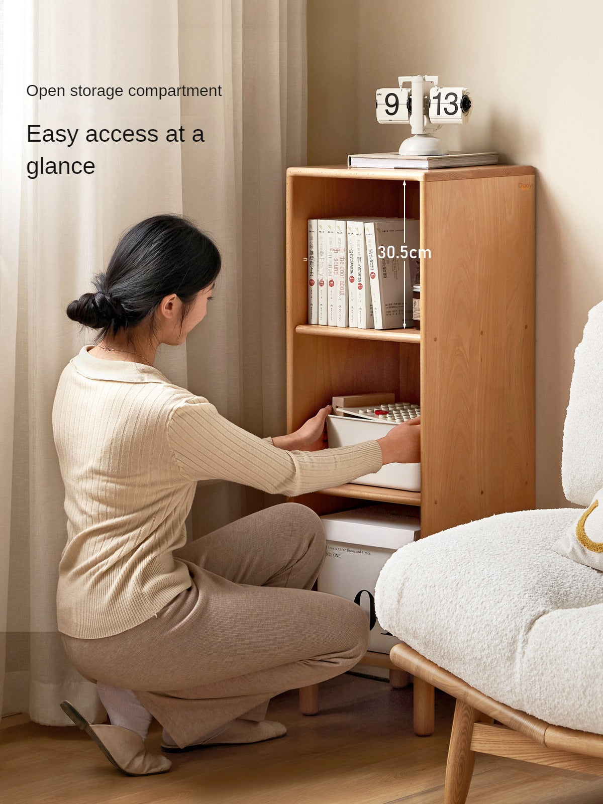 Solid Beech Wood Small Bookshelf Side Cabinet - Compact Storage for Books, Decor & Essentials in Living Room, Bedroom or Office